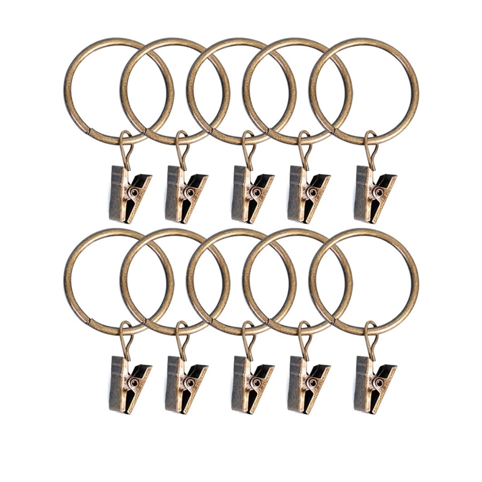 cafe curtain rings 50pcs Metal Curtain Rod Clip with Rings Hooks Retro Drapes Tie Buckles Home Bedroom Bathroom Decorative Hanger Shower Clips(Bronze-32mm)