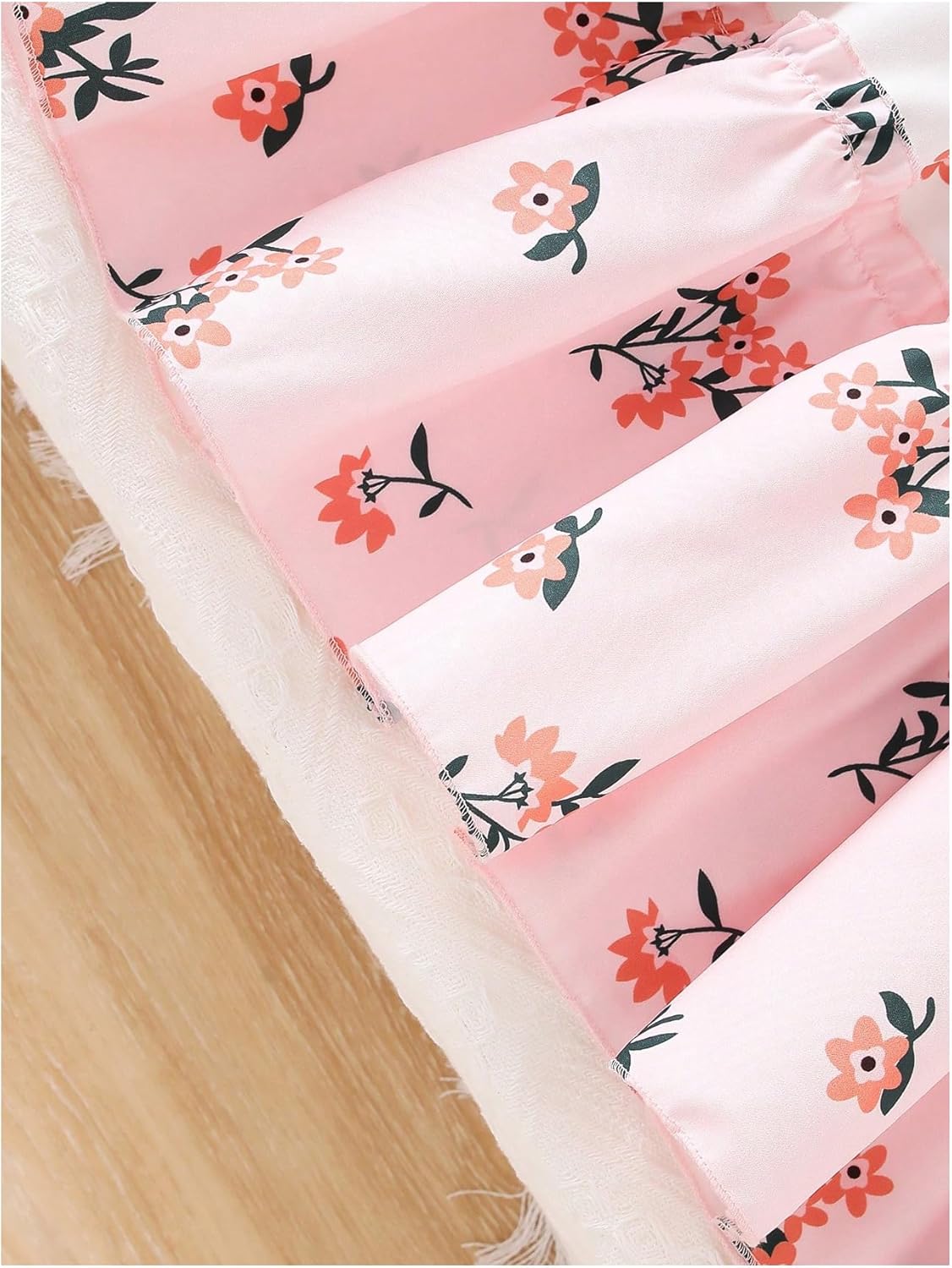 Girl's Floral Smocked A Line Dresses Sleeveless Square Neck Ruffle Layered Midi Dress Sundress - Image 5