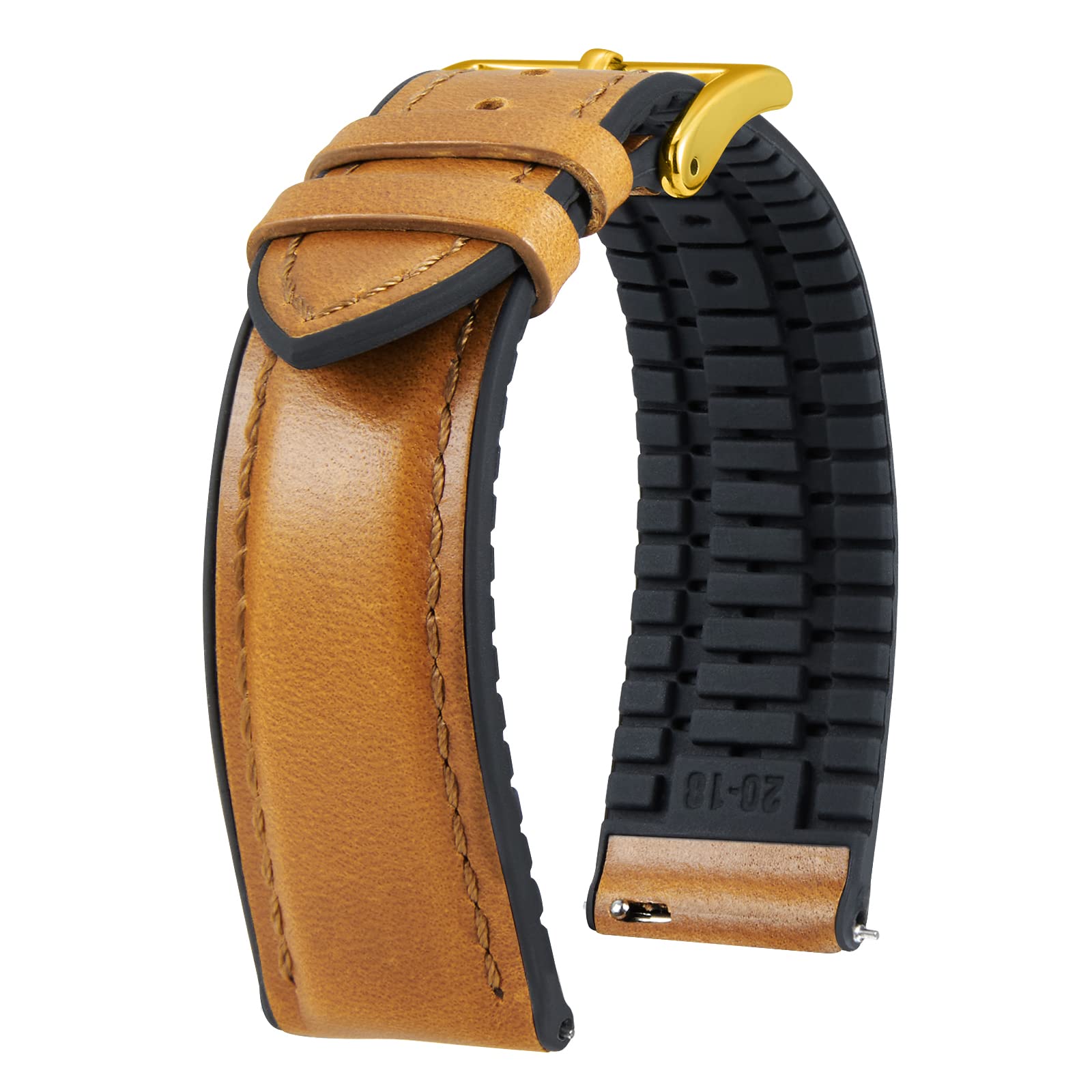 BINLUN Leather Watch Band 14mm 16mm 18mm 19mm 20mm 21mm 22mm Quick Release Premium Oil Wax Leather and Breathable Silicone Hybrid Watch Bands Replacement Strap for Men Women