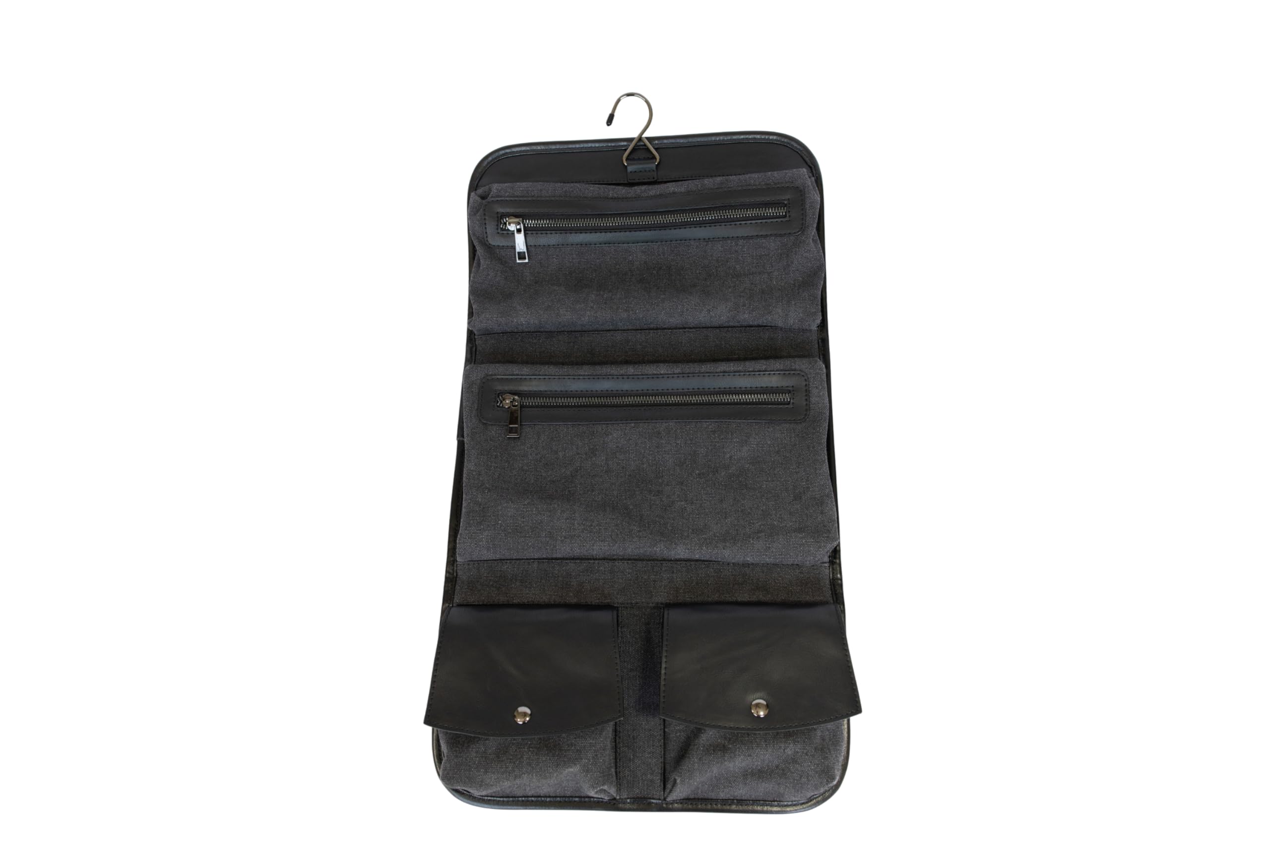 Vetelli Neceser de cuero para hombre, resistente al agua, 2 bolsillos internos con cremallera, 2 bolsillos internos con cierre a presión y gancho para colgar., Negro, Neceser con diseño único para
