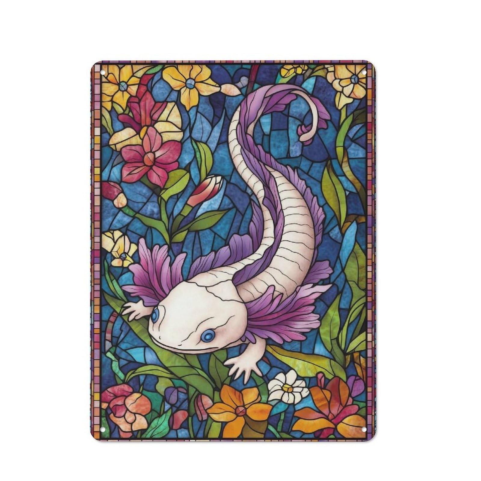 Junmoney Stained Glass Axolotl Tin Sign 40X30cm With For Hallway Wall, Vintage Decor, For Home Interiors, Feature Walls And Decorative Displays