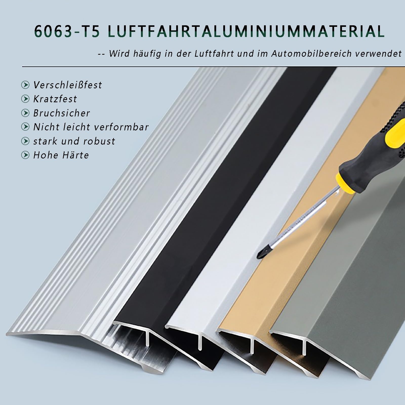 Aluminiowy profil przejściowy, osłona szczeliny podłogowej, trwała listwa przejściowa, długość 90 cm, szerokość 55 mm, kompatybilność z regulacją wysokości, jasne srebrne wykończenie