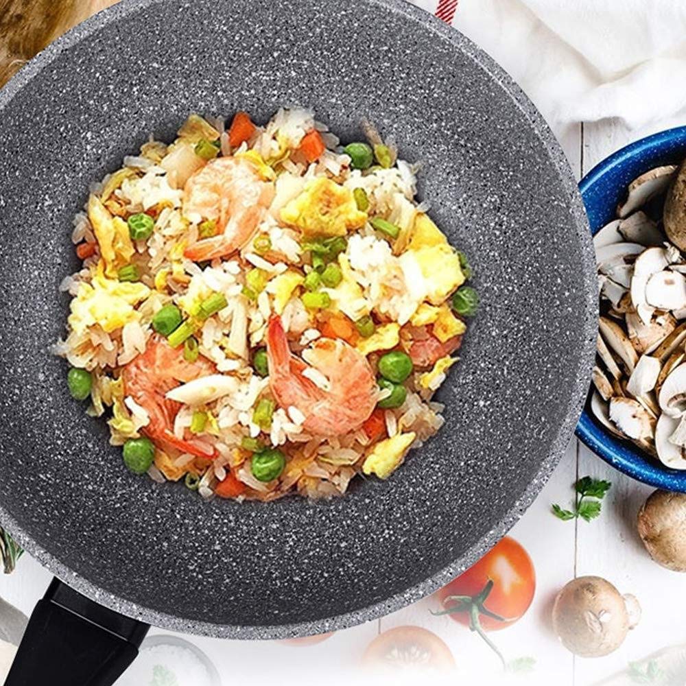 Wok Antiadherente Wok 32cm Cocina De Inducción Estufa De Gas Hogar Universal Frito