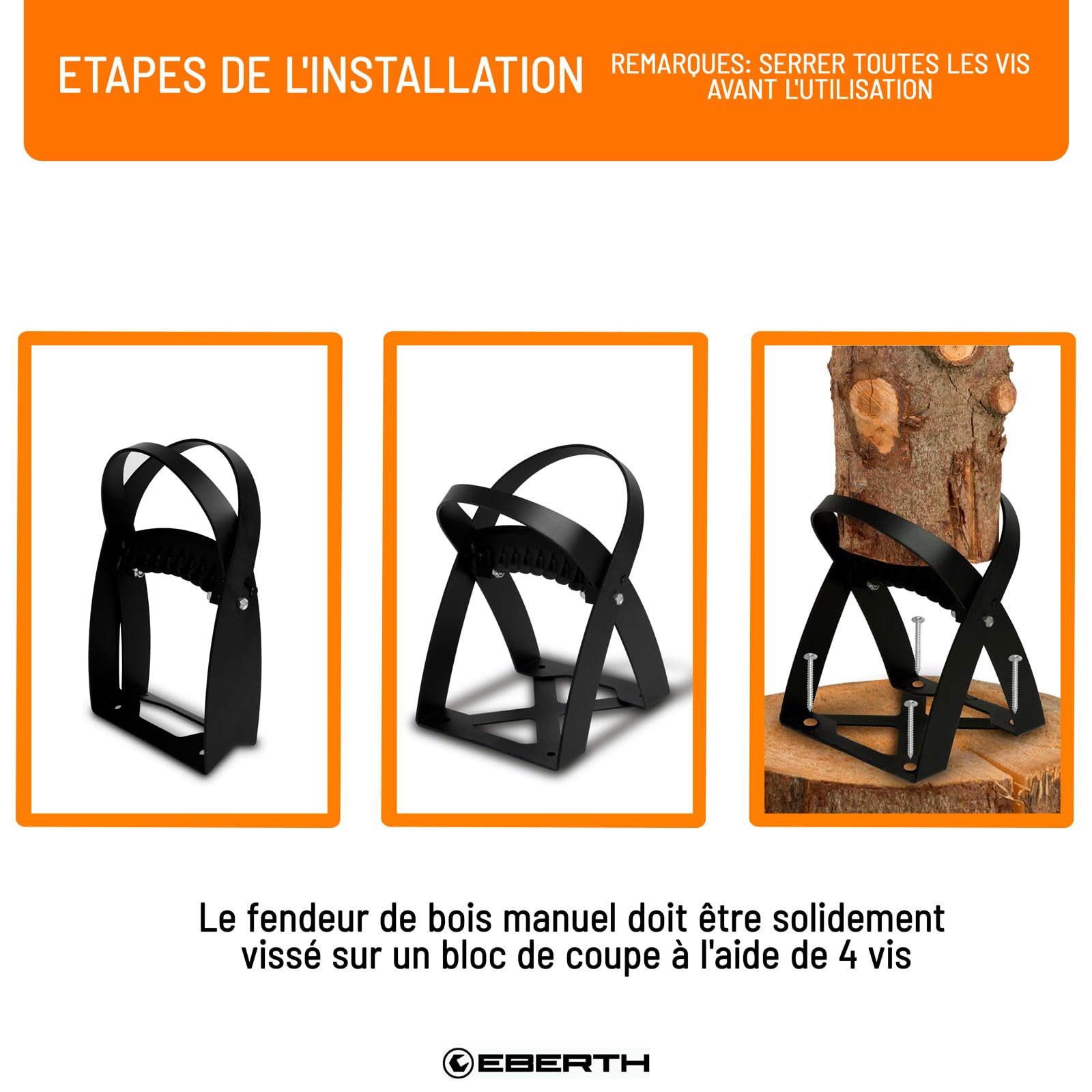 EBERTH Fendeur de bûches manuel, coin de fendage, Fendeur de bois en acier, dimensions 24 x 26 x 40 cm, fendre le bois facilement et en toute sécurité, outil professionnel, fendre le bois sans hache