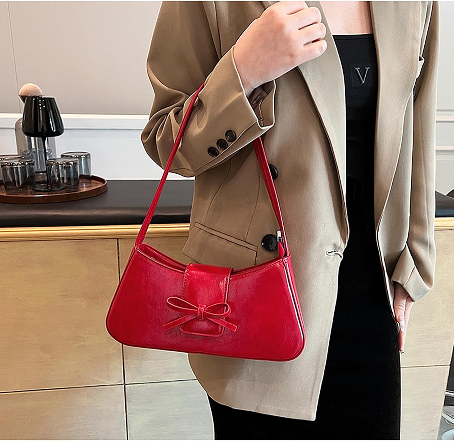 Shoulder Bags for Women,Coquette Bow Purse Trendy Y2K Purse PU Leather Hobo Handbag... - Image 2