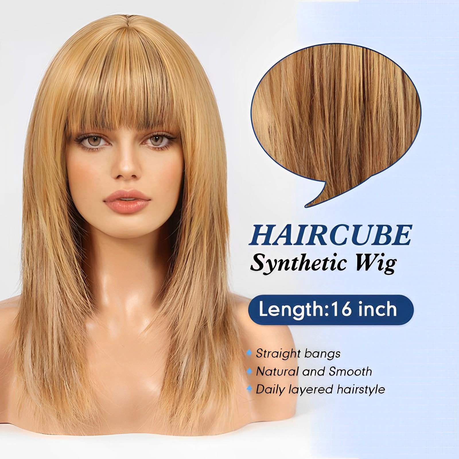 HAIRCUBE Women Wig Straight Wigs for Women Shoulder Length Blonde Wig Synthetic Wigs with Bangs Daily Cosplay - Image 2