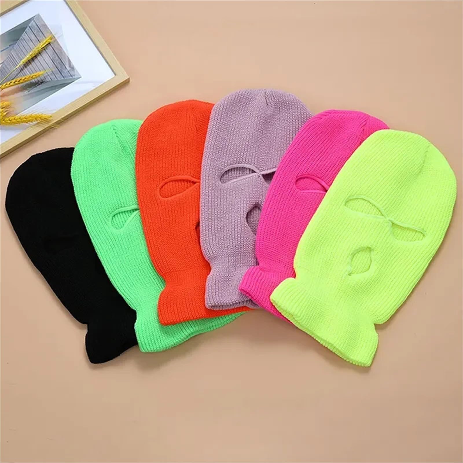 2 pasamontañas de Punto for Hombre, Resistentes al Viento, con Cara Completa, Bordados, cálidos, Invierno, 3 Agujeros para Esquí Ciclismo