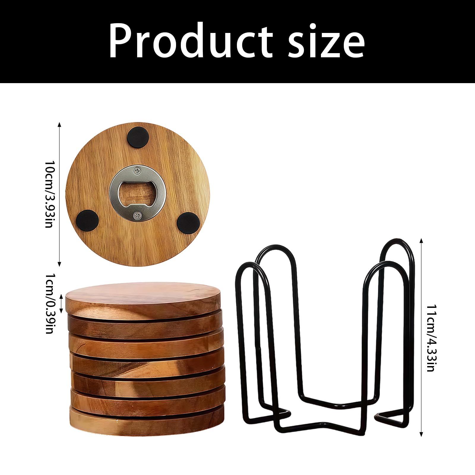sous-Verres en Bois avec ouvre-Bouteille Rond avec, 8 Pack