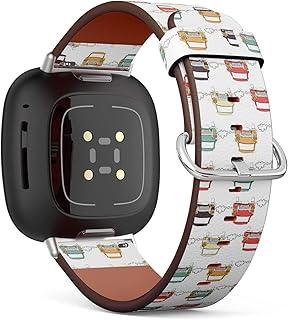 CJBROES Replacement Leather Watch Band, Compatible with Fitbit Versa 3 and Fitbit Sense of Wristband Bracelet Accessory - Retro Cars Cute