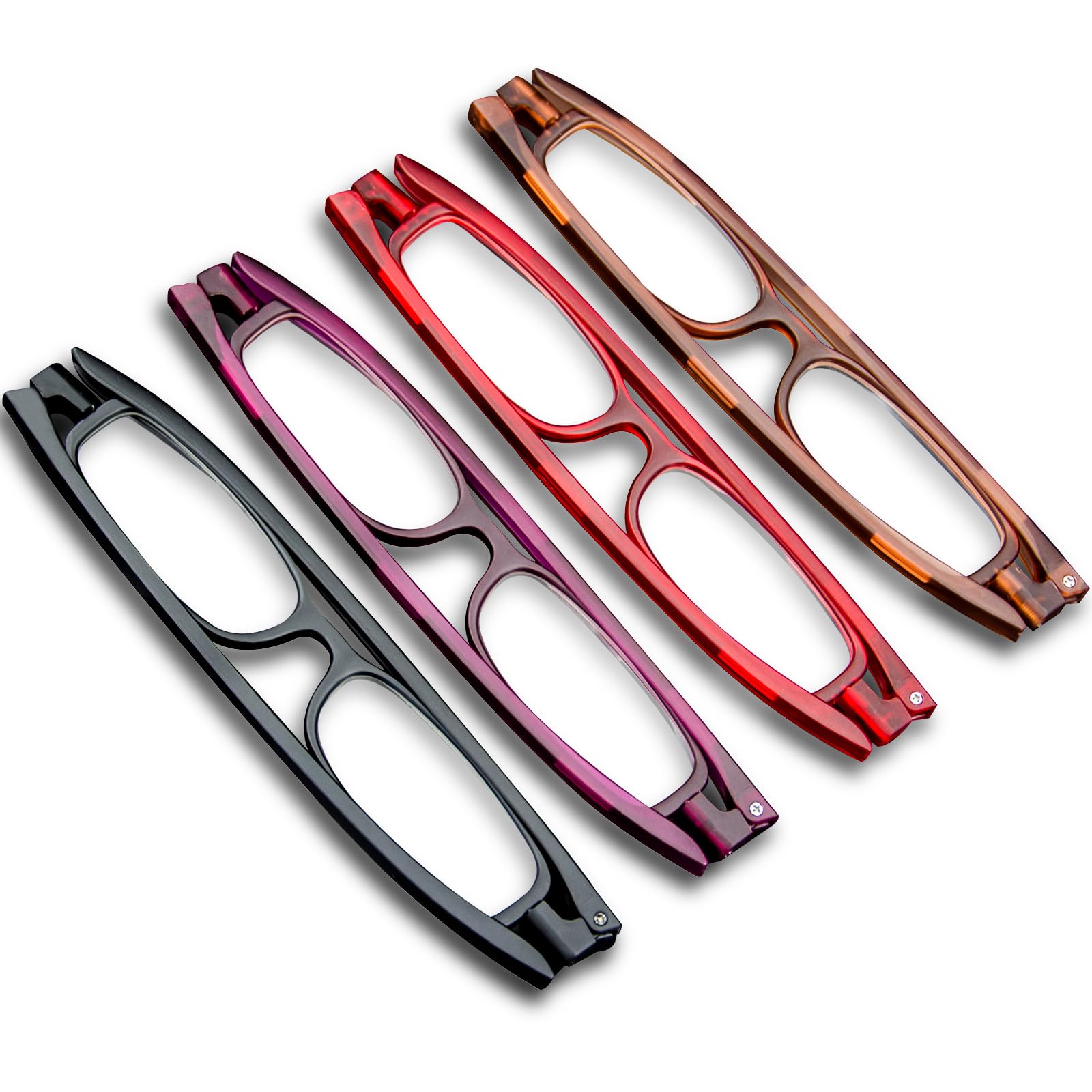 LOOKWORLD 4 Pack Folding Reading Glasses Readers for Men and Women Lightweight Thin Mini Pocket Portable Compact Foldable
