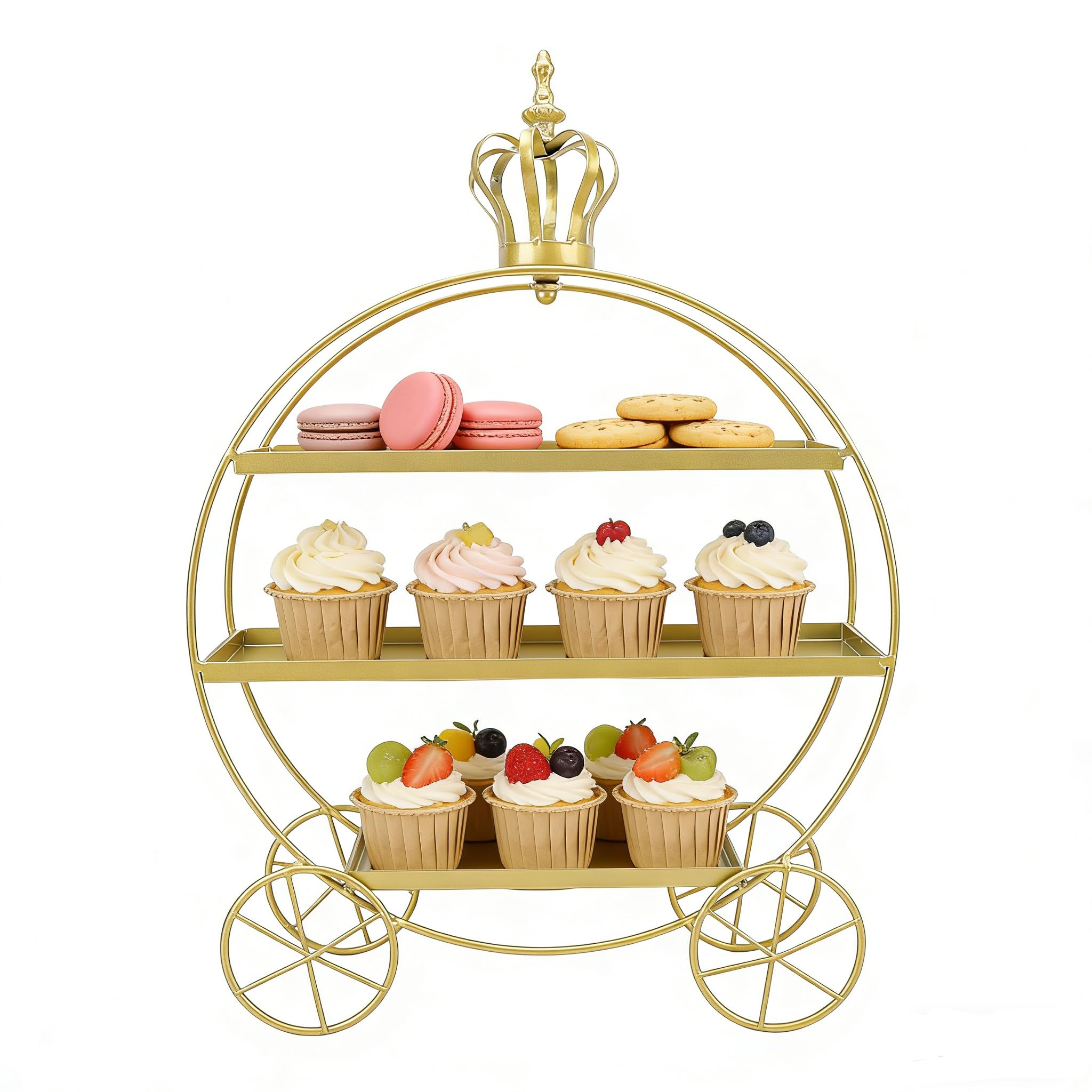 Soporte para Cupcakes de 3 Niveles, Bandejas de Hierro para Cupcakes, Donas, Frutas, Pasteles, Bandeja de Postres para Fiestas de Té, Cumpleaños Y Bodas (Dorado)
