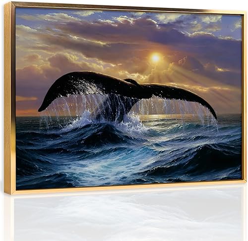Miniatura 1 de Lienzo de cola de ballena jorobada al amanecer, arte abstracto moderno de pared, acuarela, ballena y océano, carteles e impresiones para decoración