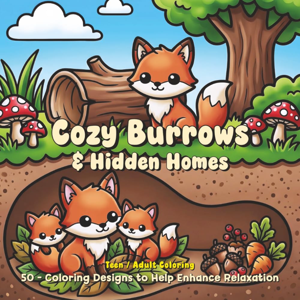 Cozy Burrows & Hidden Homes: 50 - Coloring Designs to Help Enhance Relaxation