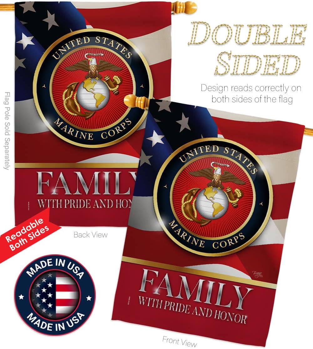 US Marine Family Honor House Flag - Pack Armed Forces Corps USMC Semper Fi United State American Military Veteran Retire Official Support Our Troops - Garden Yard Gift Double-Sided 28 X 40