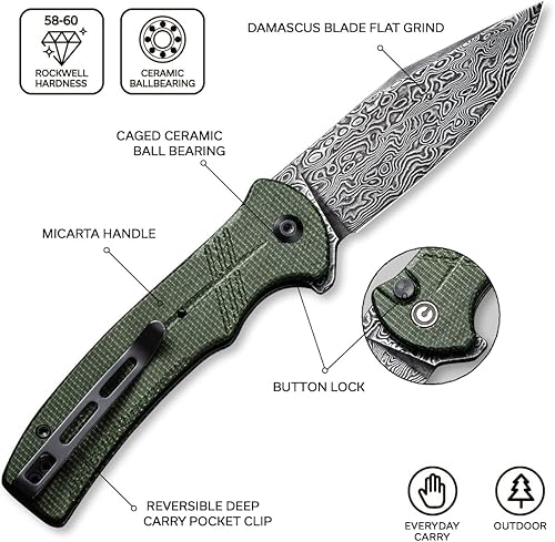 Miniatura 7 de CIVIVI Odium - Hoja de Damasco de bloqueo de botón empaquetada, gran compañero de cuchillos EDC