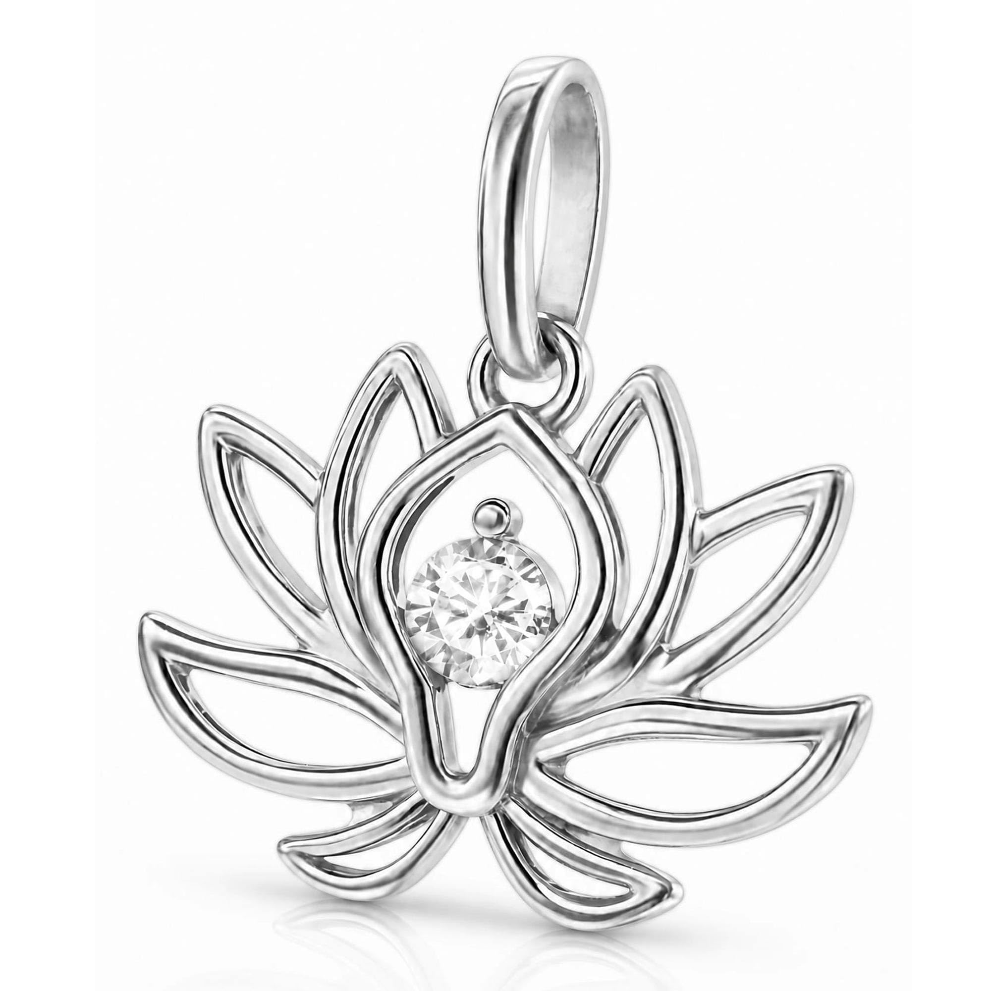 CLEVER SCHMUCK Kette Silber 925 Damen Lotusblume 22 mm Zirkonia + Panzerkette 45 cm STERLING im Etui creme