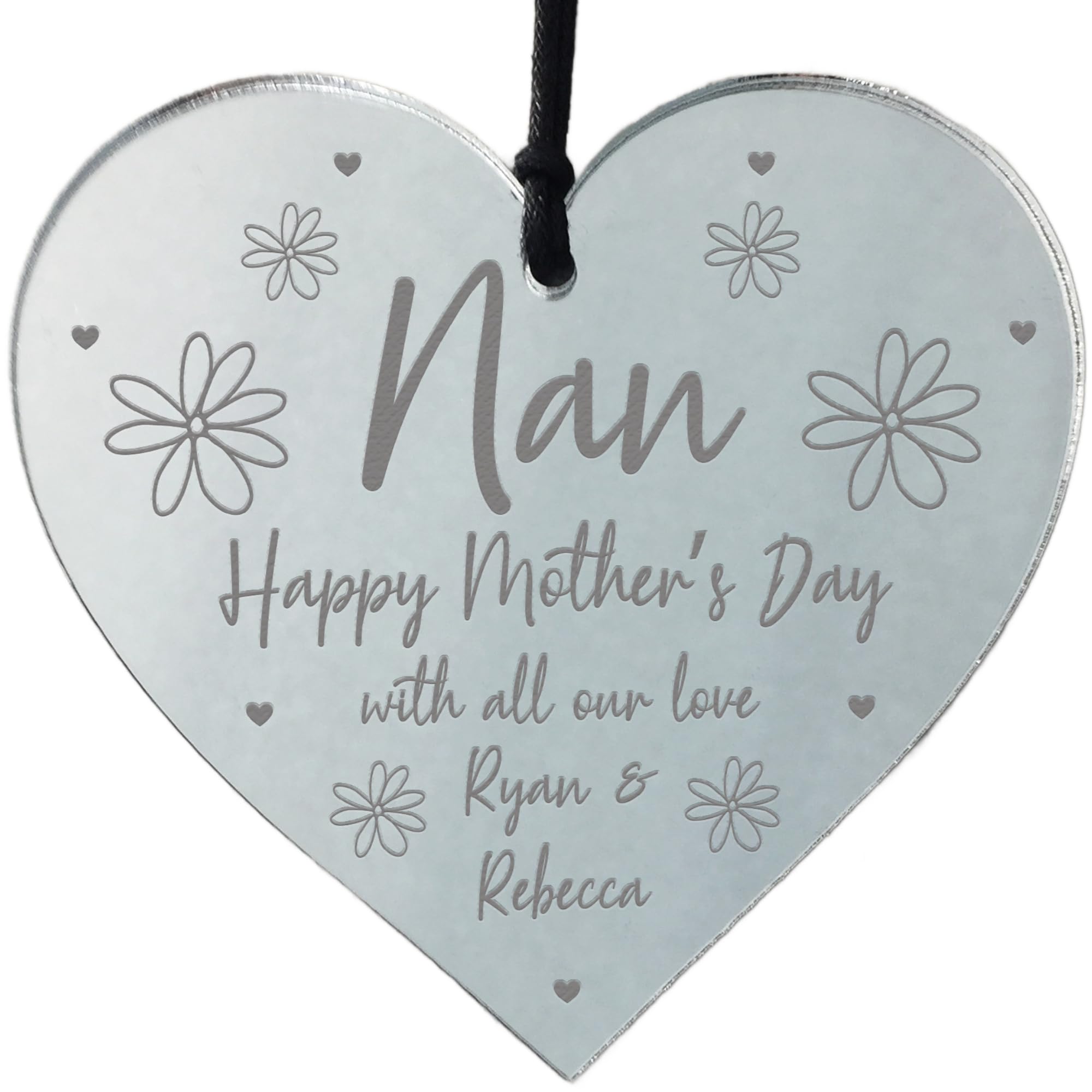 Personalised Mothers Day Gift for Nan Hanging Engraved Heart Thank You Love Gift