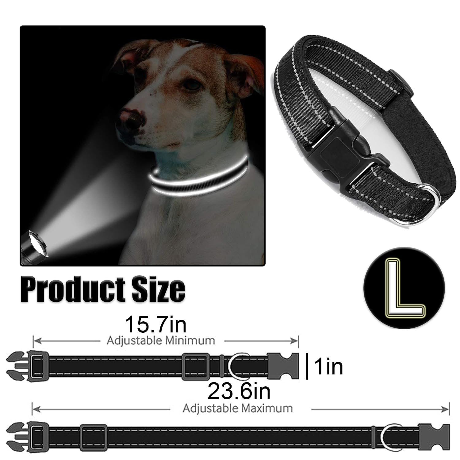 Reflective Nylon Dog Collar with Safety Buckle, Dog Collar, Adjustable Dog Collar, Soft Dog Collar - Image 2
