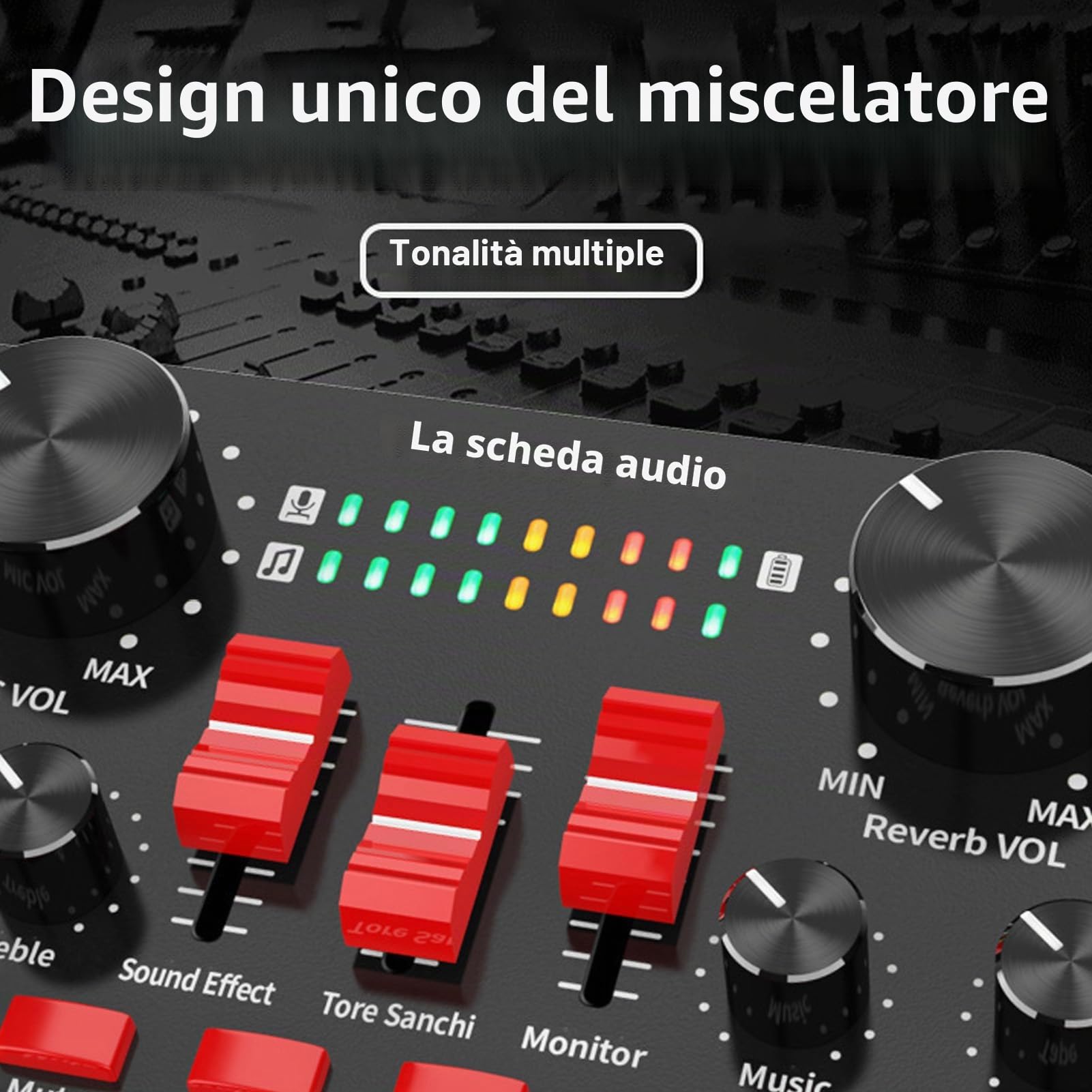 Scheda Audio Live, 16 Effetti Sonori V8S Voice Changer Scheda Audio Connessione Wireless, 8 modalità Divertenti, Scheda Mixer Audio per Karaoke, Design Leggero