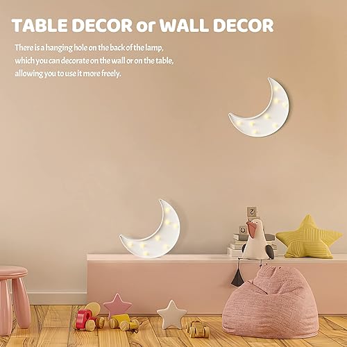 Miniatura 3 de Luz nocturna de luna amarilla para dormitorio de niños, decoración de luna alimentada por batería para pared de guardería, luces nocturnas para