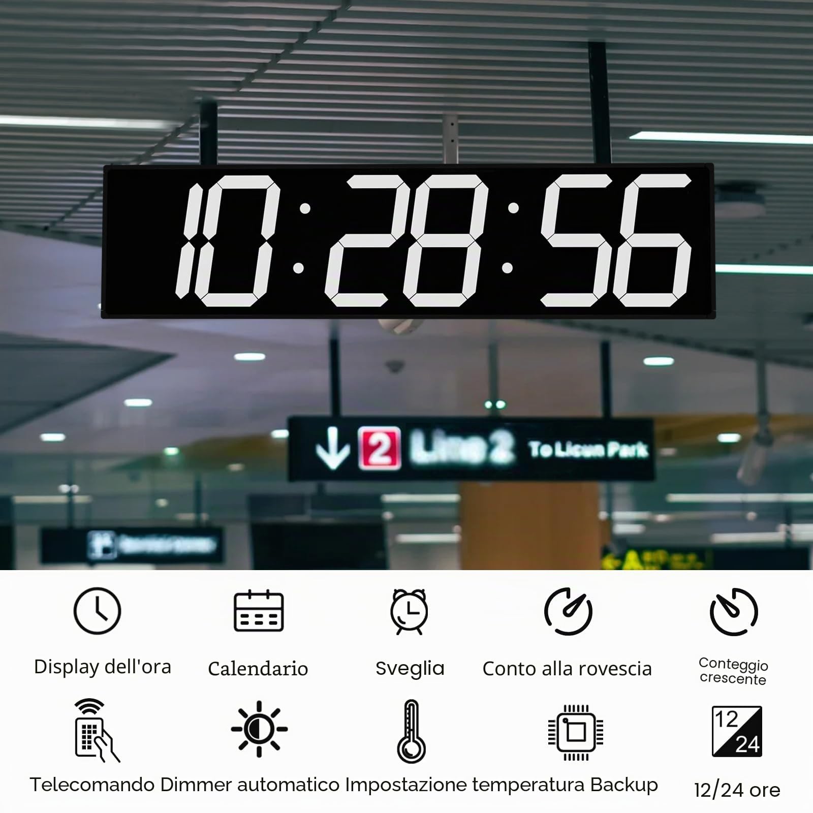 CHKOSDA Orologio da parete digitale a doppia faccia da 72,1 cm, multifunzione a LED, grande timer con temperatura e data, orologio digitale da appendere grande display per corridoi, ospedali (bianco)