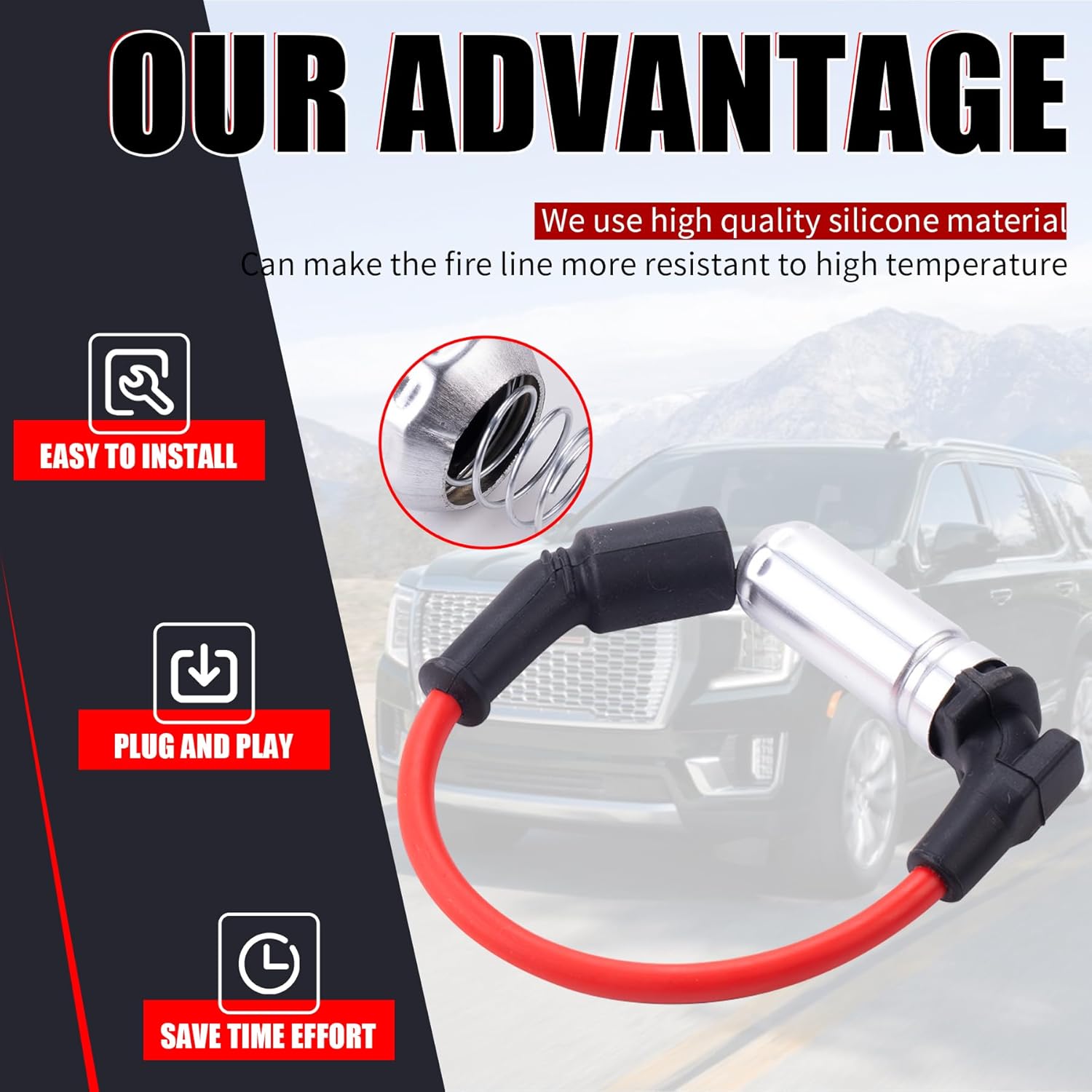 41110 Iridium Spark Plugs & M8-48322 High Performance Spark Plug Ignition Wire fit for Chevy GMC,5.3 6.0L 6.2L GMC Savana Sierra Yukon Cadillac Escalade,Chevy Avalanche Tahoe V8 truck