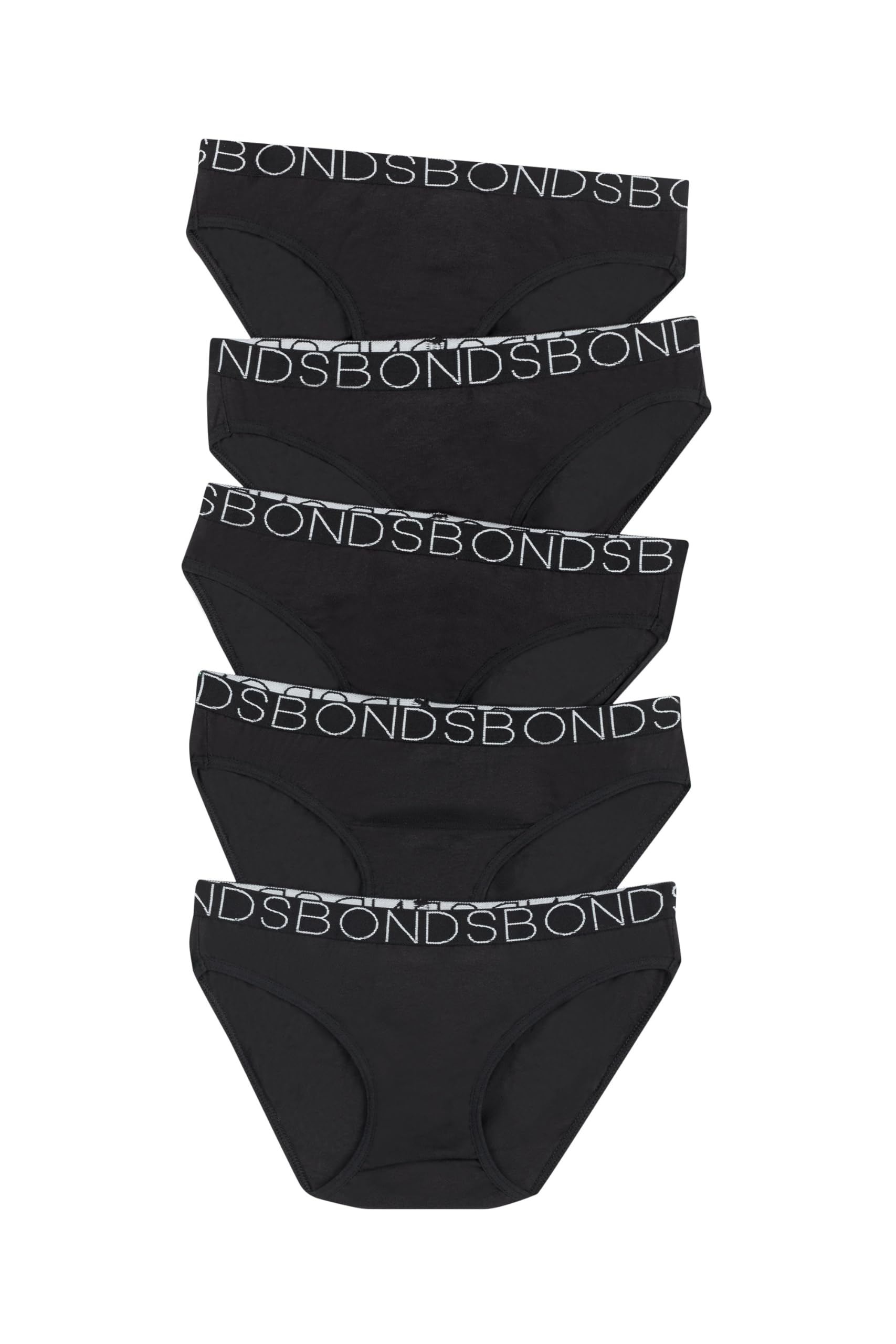Bonds Girls' Underwear Bikini Brief, Black (5 Pack), 12-13 Years