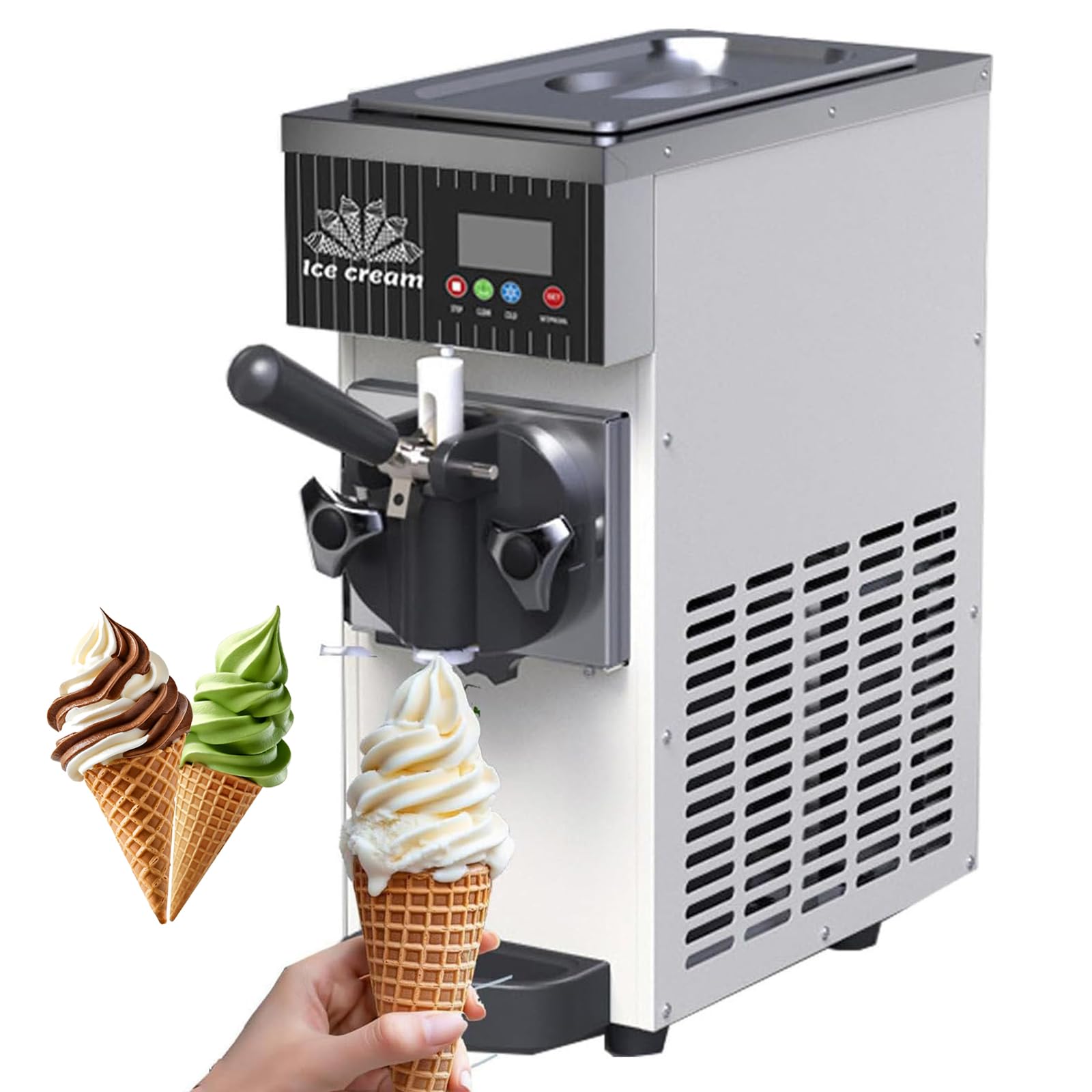 Máquina comercial de helado suave, pantalla LCD, salida de 4-5 kg/h, limpieza automática, máquina de postres congelados de encimera para restaurantes y tiendas de postres