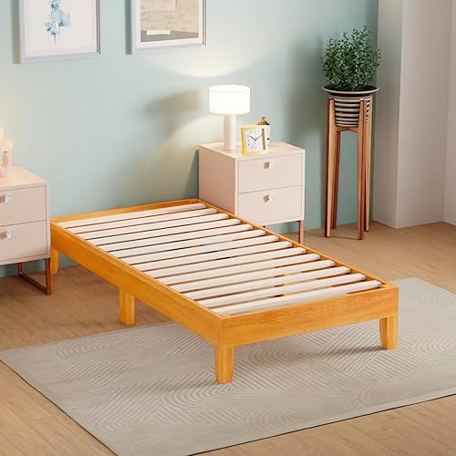 Miniatura 6 de PayLessHere Marco de cama de plataforma de madera, sin cabecero, no necesita somier, soporte de listones de madera, sin ruido, fácil de montar,