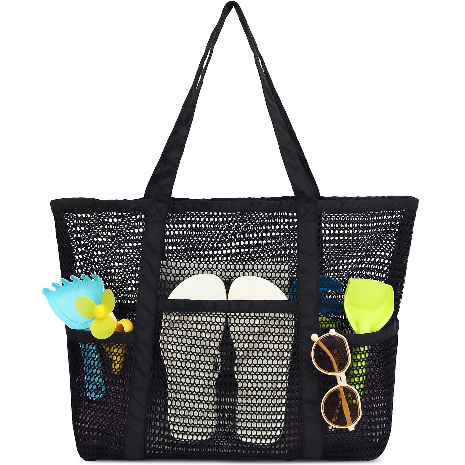 Fammart Mesh Beach Bag for Women, Casual Hobo Bags Large Beach Tote for Pool Travel Cruise Vacation Essentials