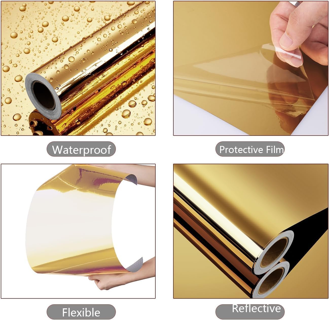 Yenhome Peel and Stick Gold Mirror Vinyl Wall Sticker 17.7X393 Removable Self Adhesive Gold Mirror Flim Mirror Sticker for Bedroom Living Room Furniture Wall Décor Waterproof Contact Paper for Crafts