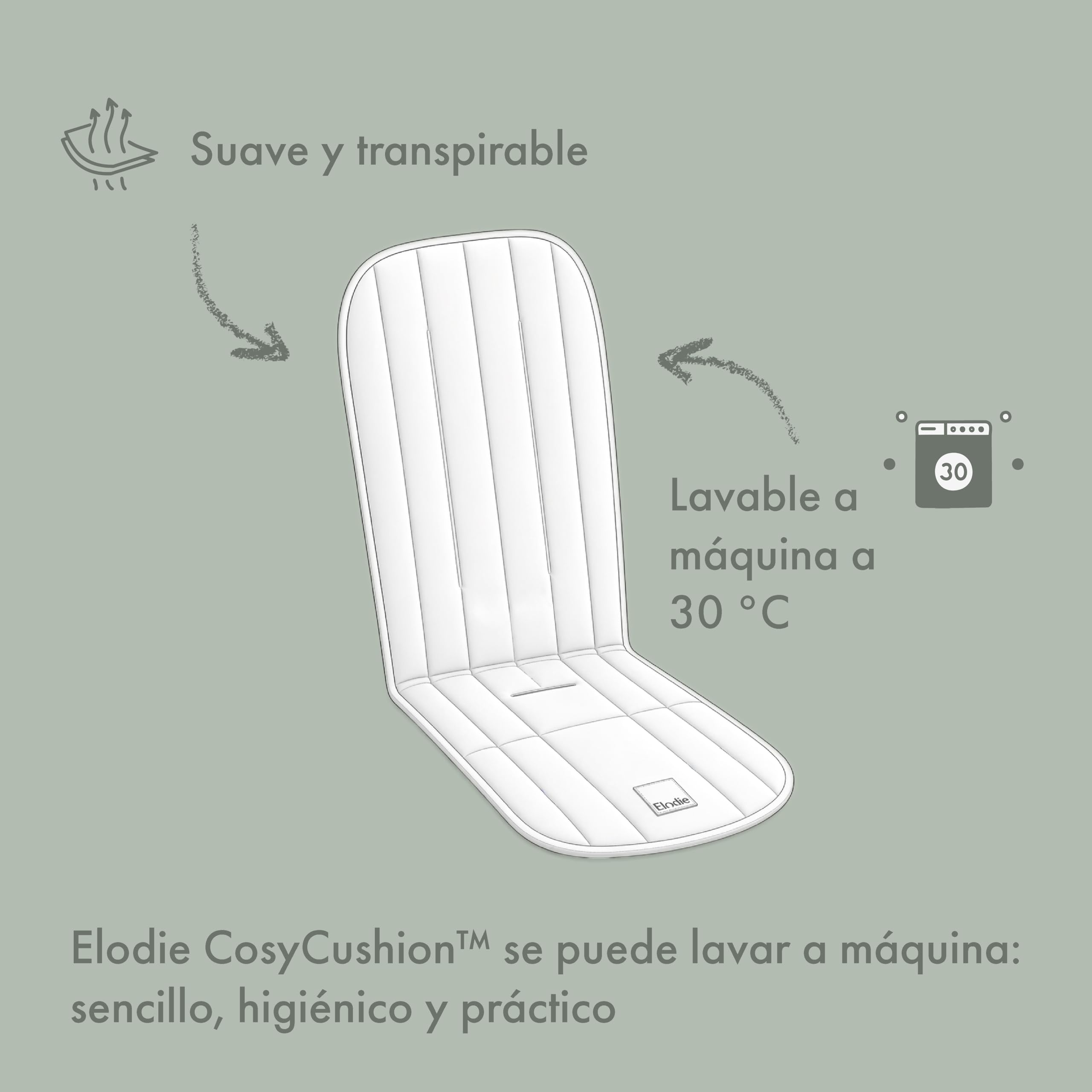 Elodie Details Colchoneta Universal para Silla de Paseo Reversible Acolchado Lavable CosyCushion 85 x 31 cm - Aviator Black