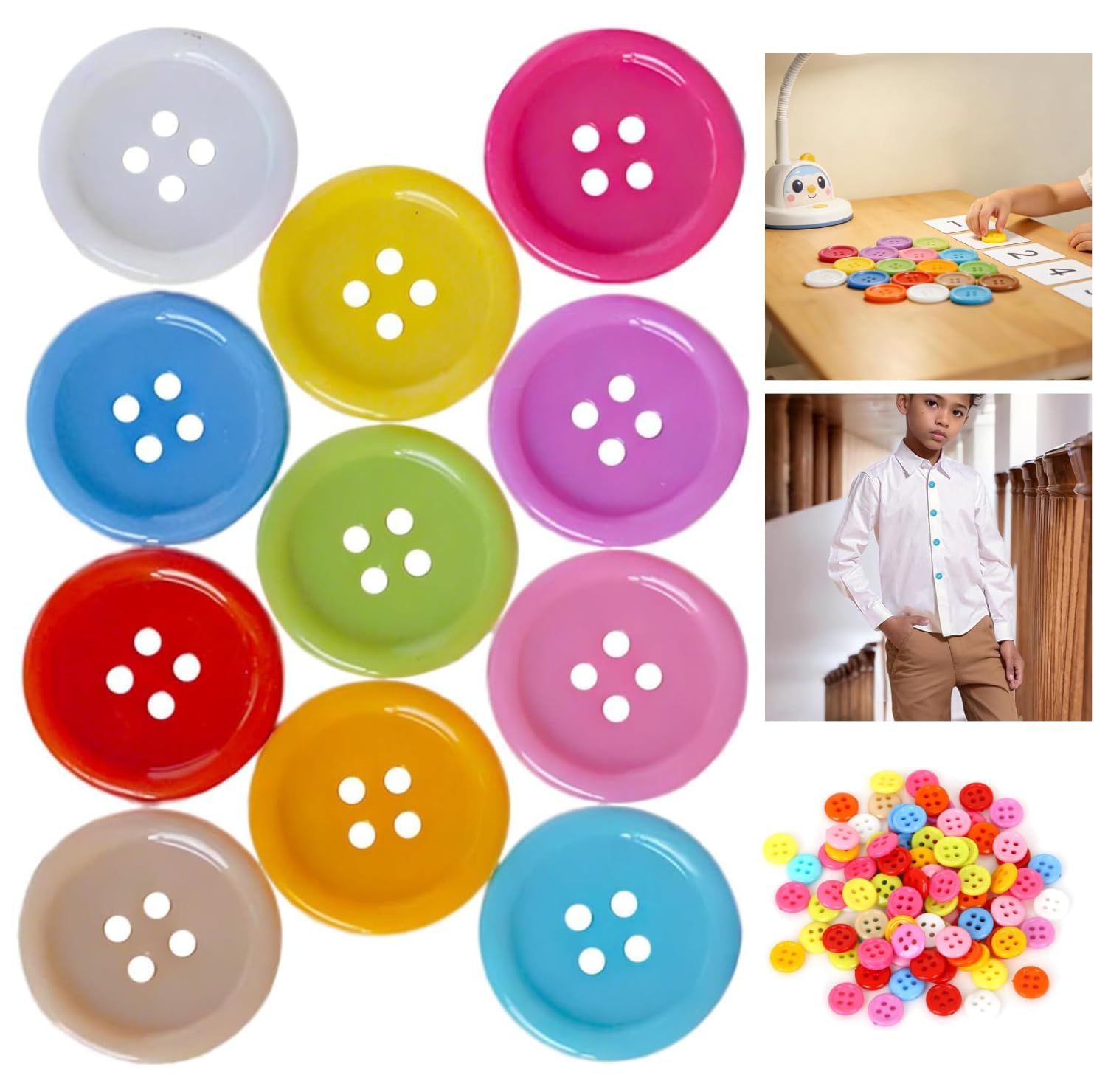 HARY 100PCS Colorful Buttons for Sewing, 25mm 4 Holes Large Buttons