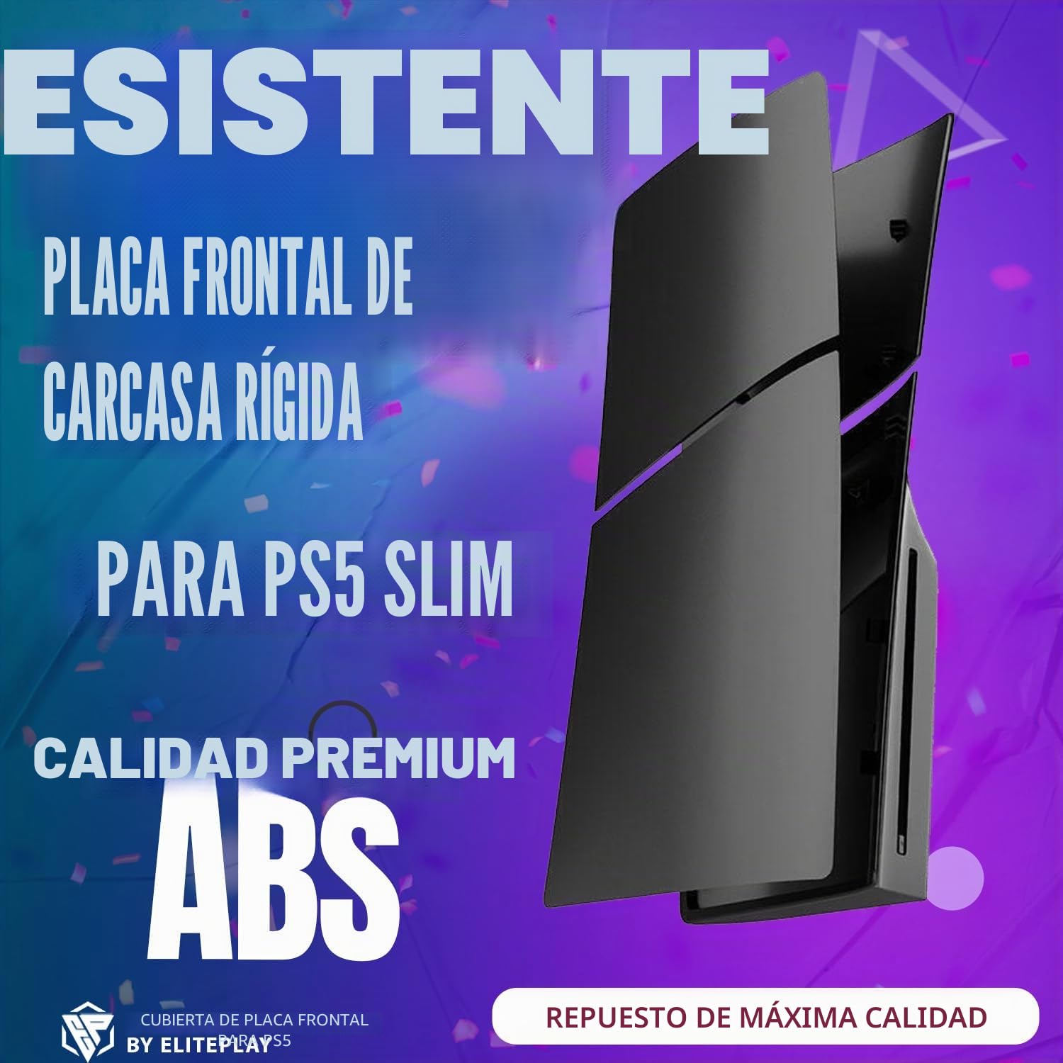 ElitePlay Carcasa Negra para Placas Frontales Delgadas de PS5, Carcasa de Placa de Repuesto, Accesorios Negros Mate para Playstation 5 Slim Model Disc Edition
