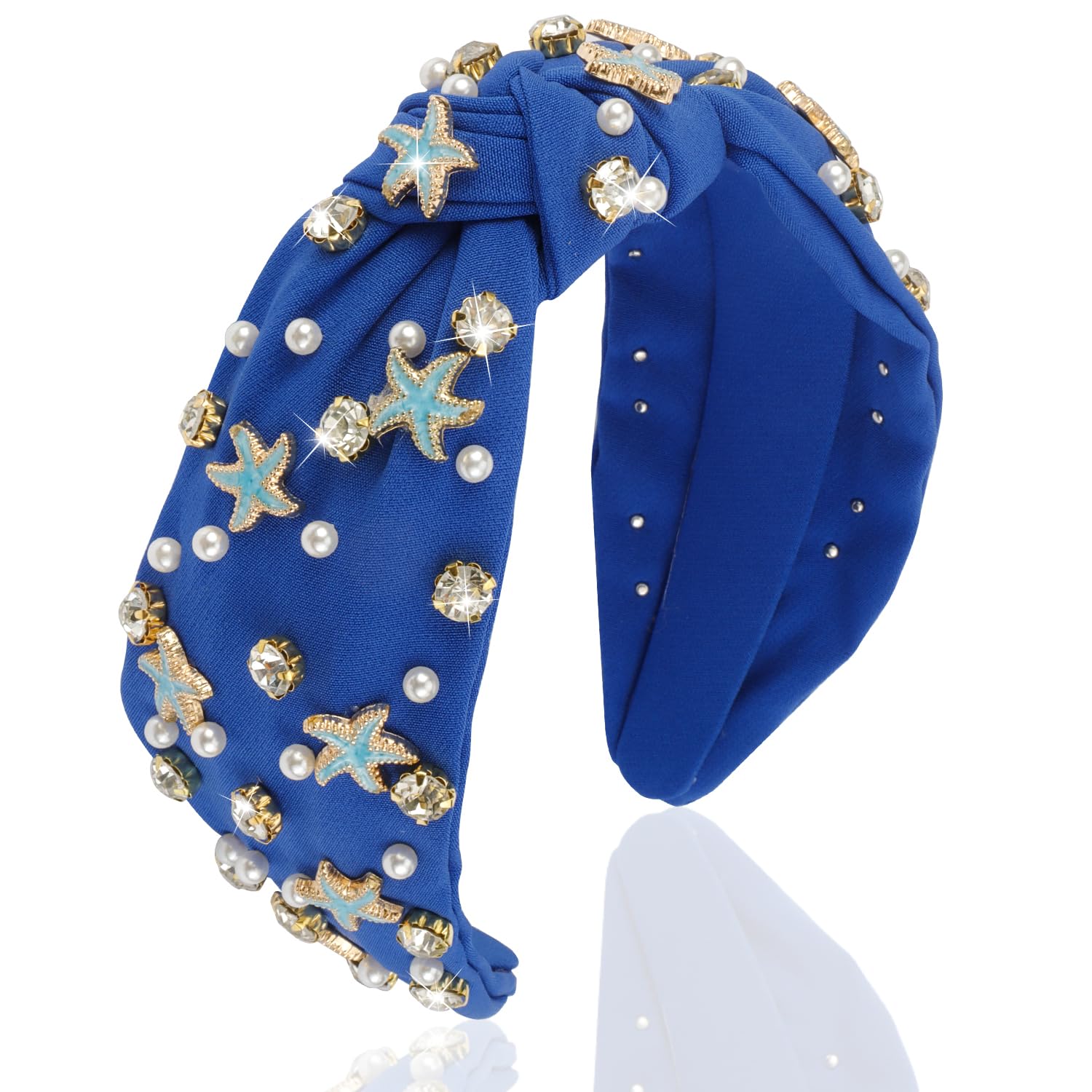 Embellished Knotted Headband with Crystal Accents - Light Blue Lele Sadoughi Baby Blue Game Day Varsity knotted Crystal  main image 3
