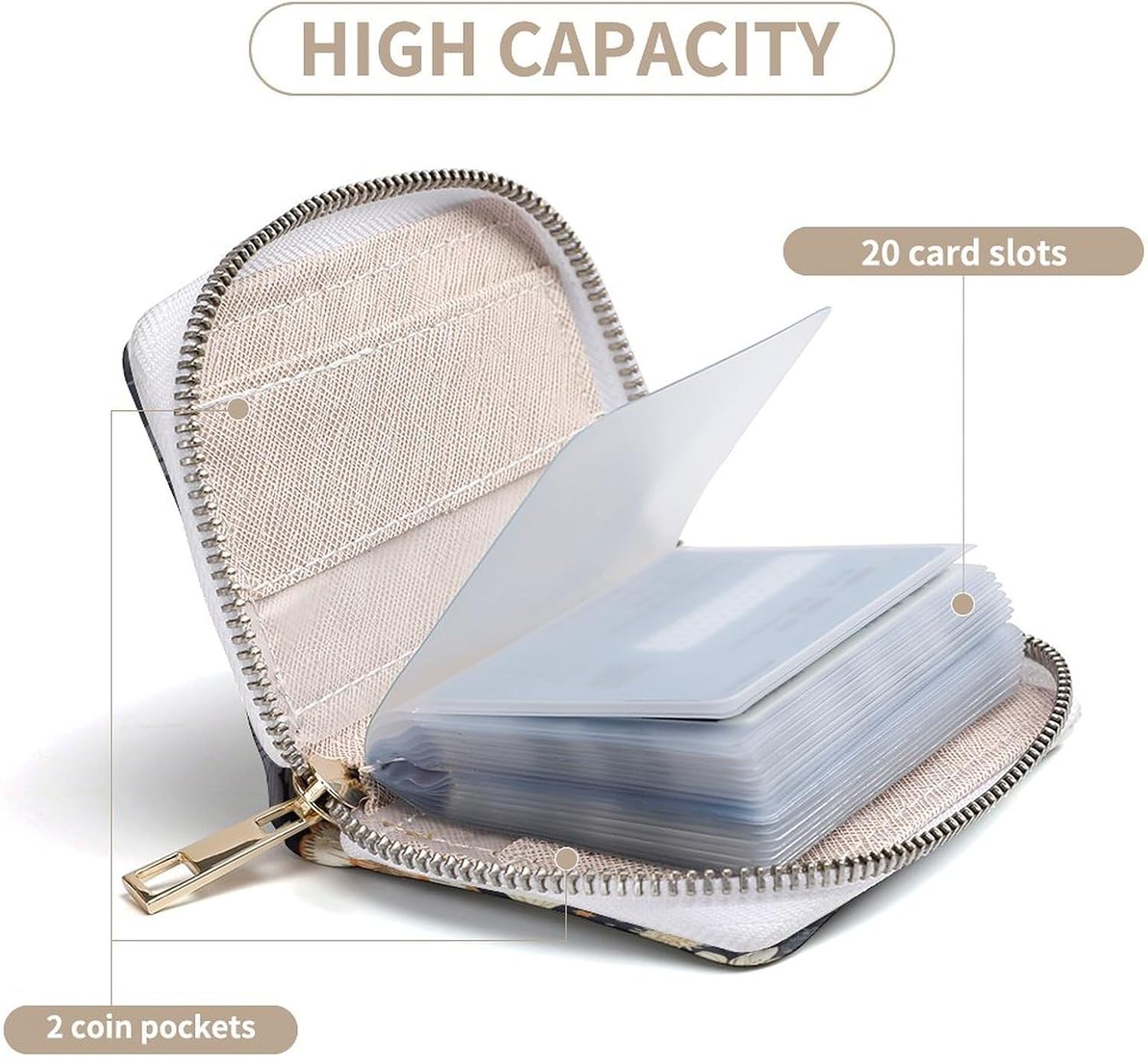 Leather Card Organizer Case Card Wallet Credit Card Holder Decorated with Stars Printed Zipper Card Cases Holder for Women Men