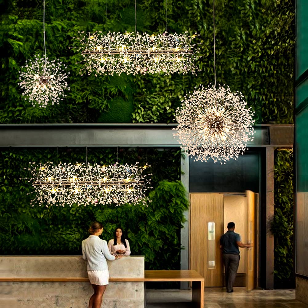 Modern Kronleuchter Kristalle, Modern Creative Feuerwerk Lampe Sputnik Hänge Leuchten, Löwenzahn Deckenlampe Höhenverstellbar, G9 Fassung Pendelleuchte für Schlafzimmer, Wohnzimmer, Esszimmer
