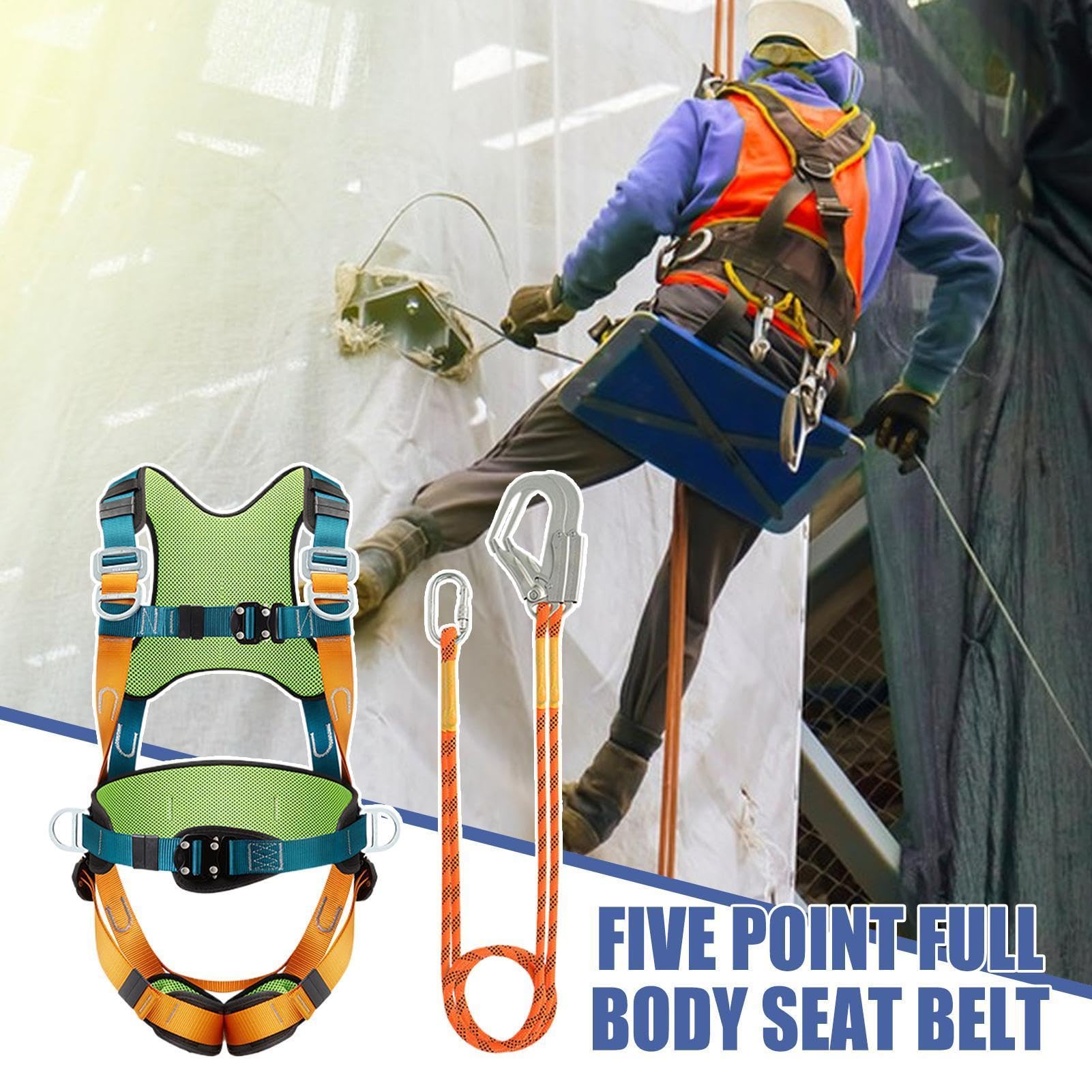 Arnés De Seguridad Anticaídas Eslinga ergonómica con absorbedor de energía | Arnés de escalada de árboles 5 puntos Para Escalada En Roca Trabajos Construcción Seguridad Industrial Caza Montañismo