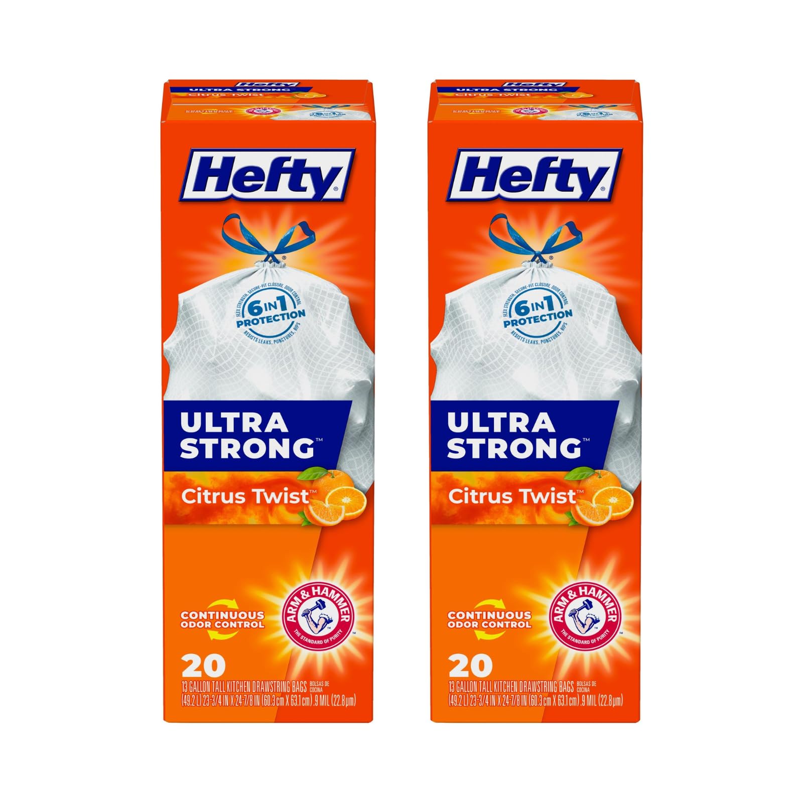 Hefty Bolsas de basura altas ultra fuertes para cocina, cítricos Twist, 13 galones, 20 unidades (paquete de 2)