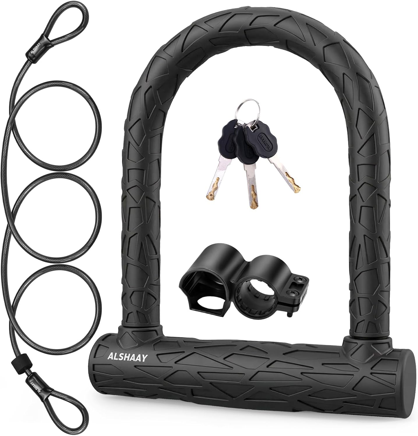 Bike U Lock with 5ft Cable U Lock Bike Bicycle Lock for Scooter Electric Scooter Patent Protected Textured Protective Sleeve 0.74 Inch Shackle 0.4 Inch Diameter Mounting Bracket 3 Keys