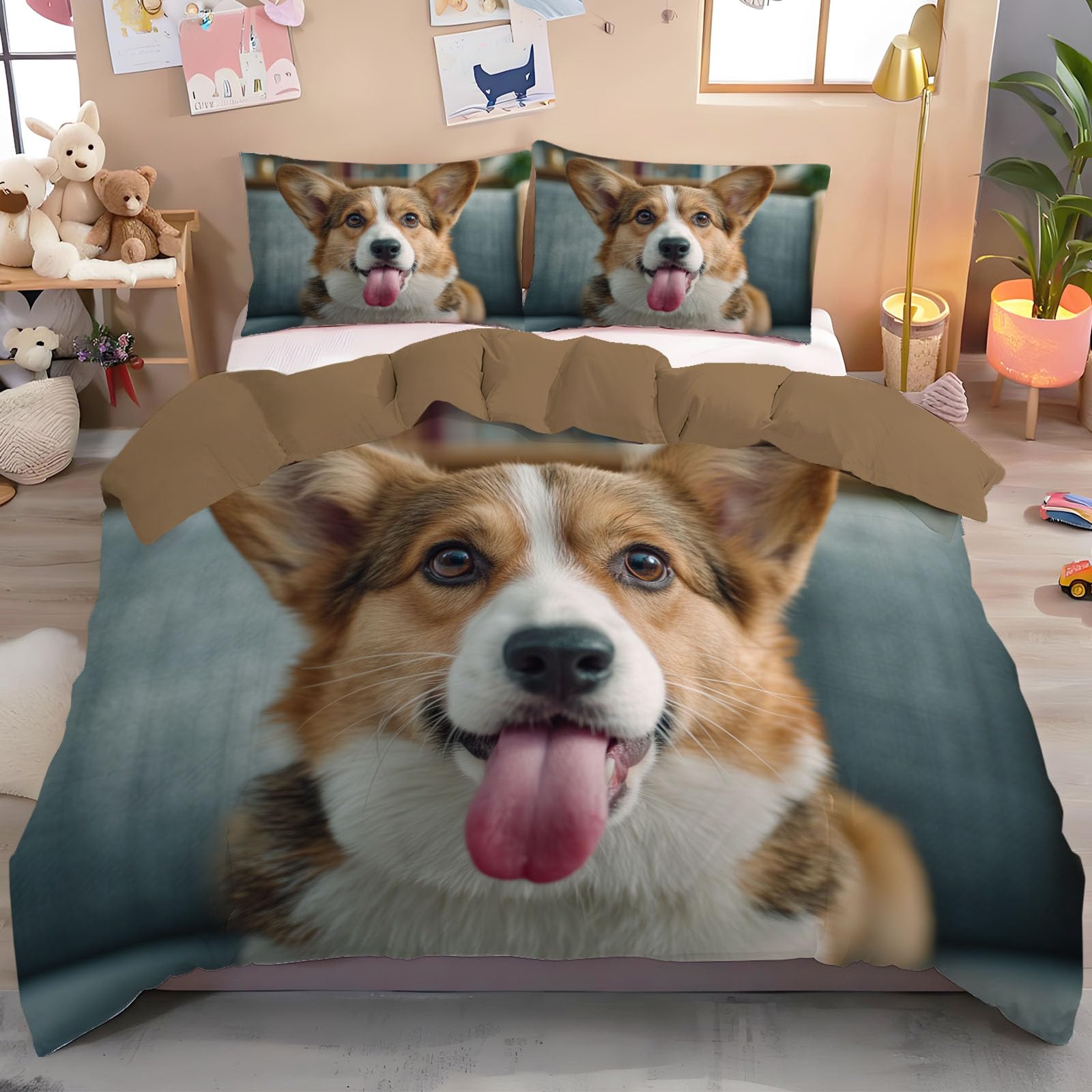 Housse de couette 220x240cm parure de lit 2 personnes husky