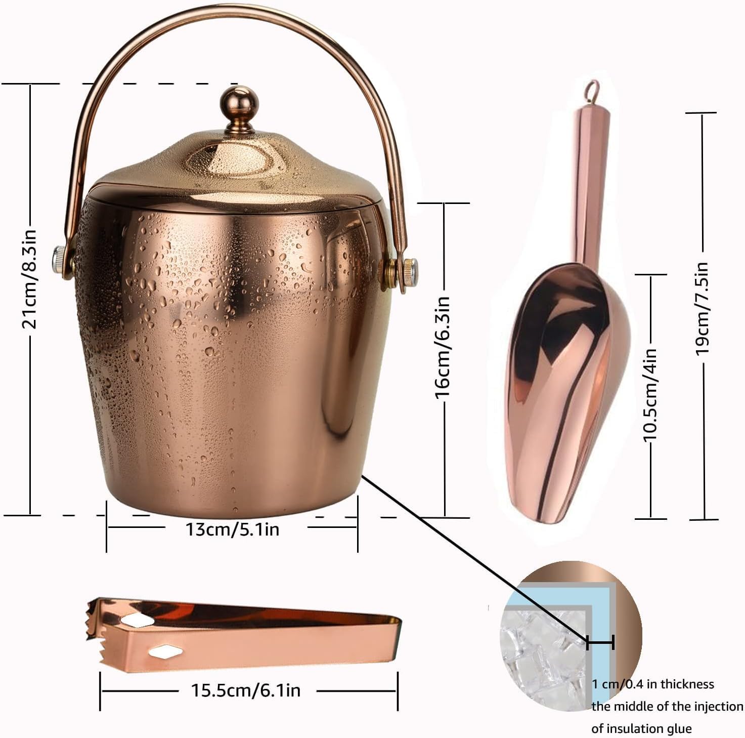 Ice Bucket with Lid, Scoop, IceTong,Stainless Steel Double-Wall Wine Ice Buckets for Parties,Beer and Wine Bucket,Bucket for Ice Chilling Champagne,2L