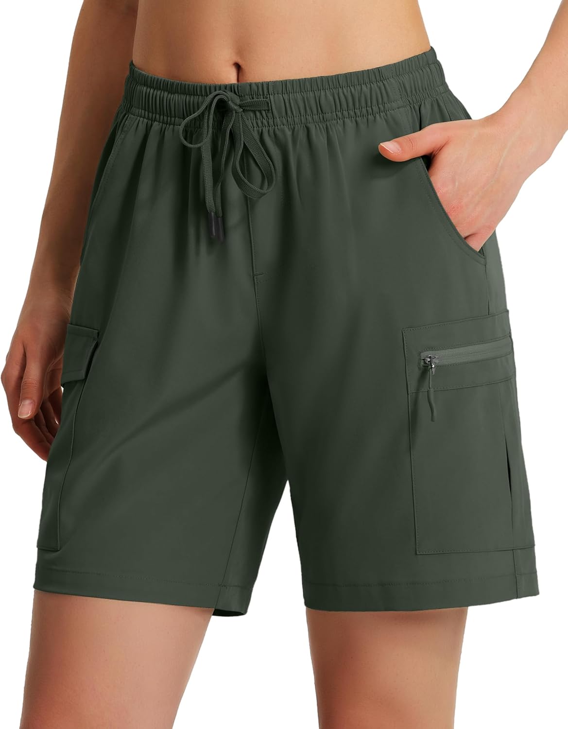 Ksmien Women's 7" Hiking Cargo Shorts Lightweight Quick Dry Ladies Summer Shorts with Zipper Pockets for Travel Golf