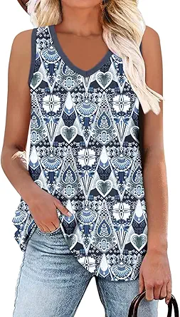 KISSMODA Womens Flora Print Tank Tops Ribbed Summer Shirt Sleeveless Summer Casual Women Blouses(S-3XL)