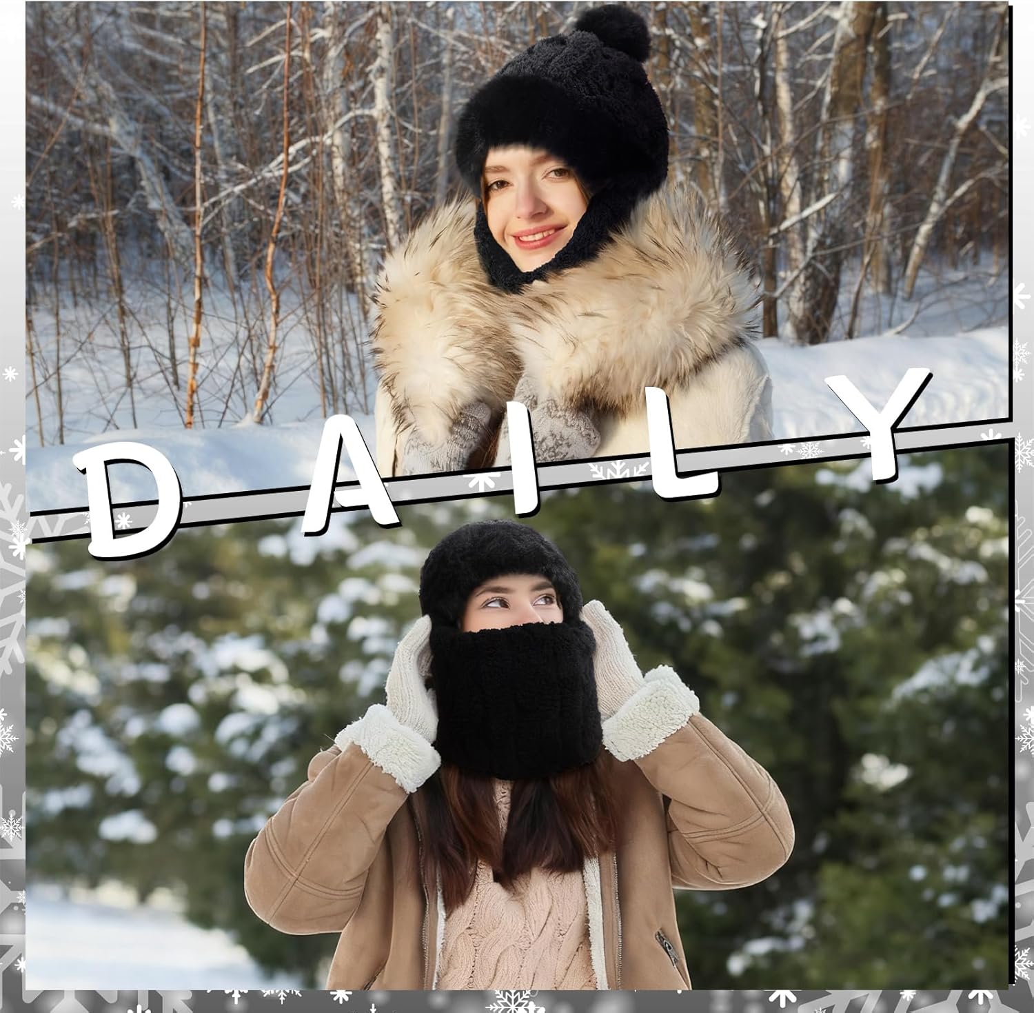 4 Pcs Women 3 in 1 Winter Knit Beanie Hat Scarf Circle Knit Mask Soft Lined Snow Caps Plush Earmuff Hat with Pompom - Image 7