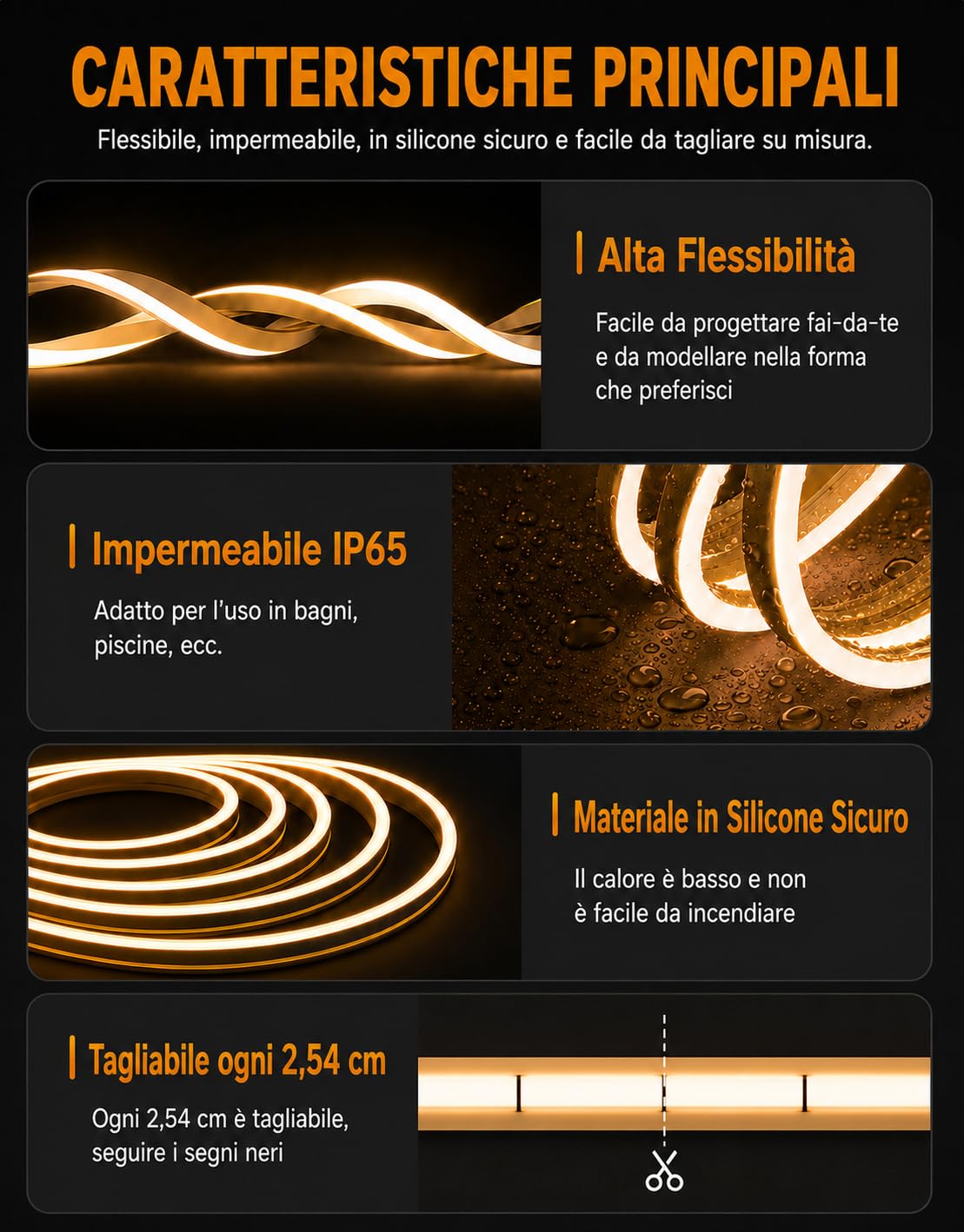 Luci a stringa al neon, 15 m, 3000K, bianco caldo, strisce LED dimmerabili, 24V, flessibili, ritagliabili, impermeabili IP65, per camere da letto, uso interno ed esterno