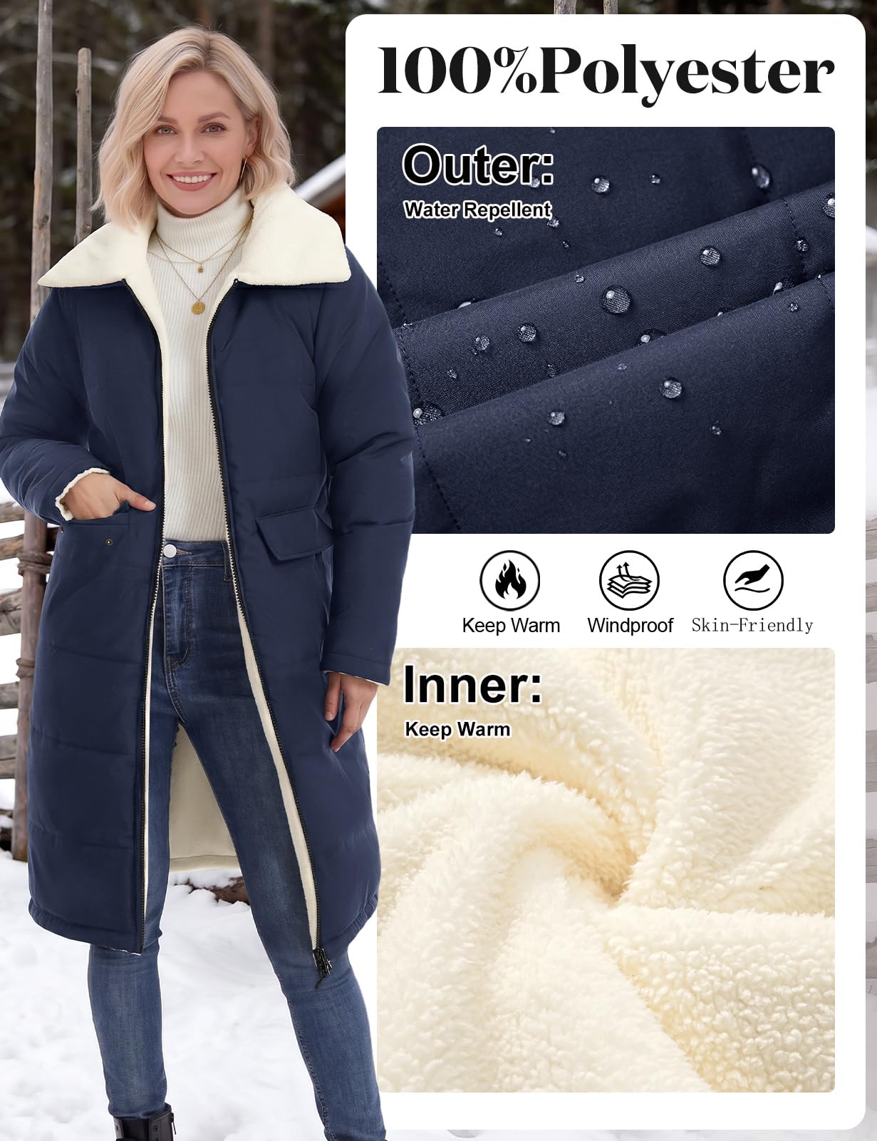 heekpek Manteau Long Femme Hiver Veste Polaire Parka Chaud Matelassée Manteaux Zippé Doudoune mi Longue Jacket Casual Blouson avec Poches