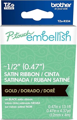 Miniatura 7 de Cinta de impresión dorada P-touch Embellish de Brother en negro satinado TZER334 - 1.3 cm de ancho x 4 metros de largo para usar con la impresora de