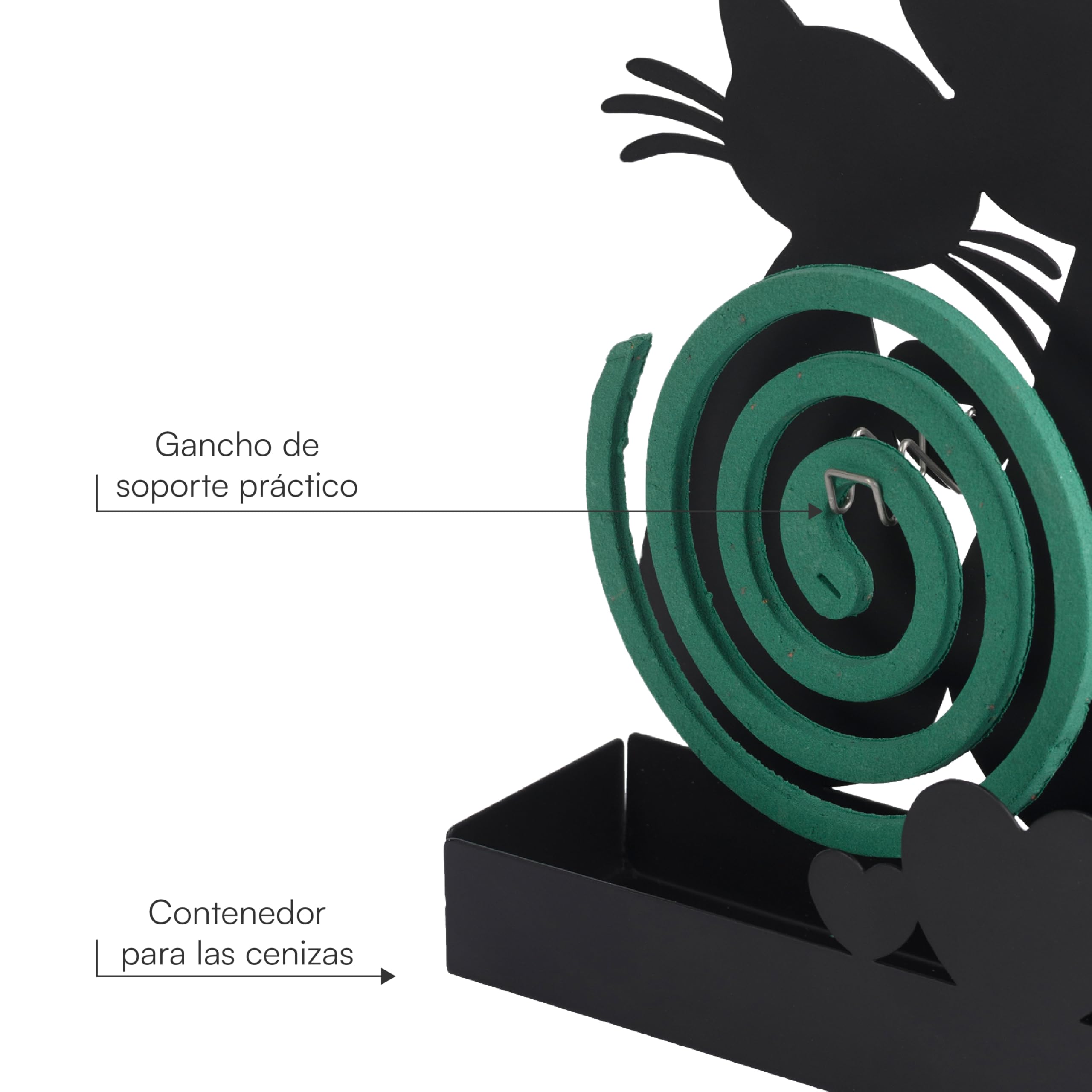 Puerta Espiral antimosquitos Apoyo con forma de Gatos Negros, para interior o exterior, 17x5x18 cm