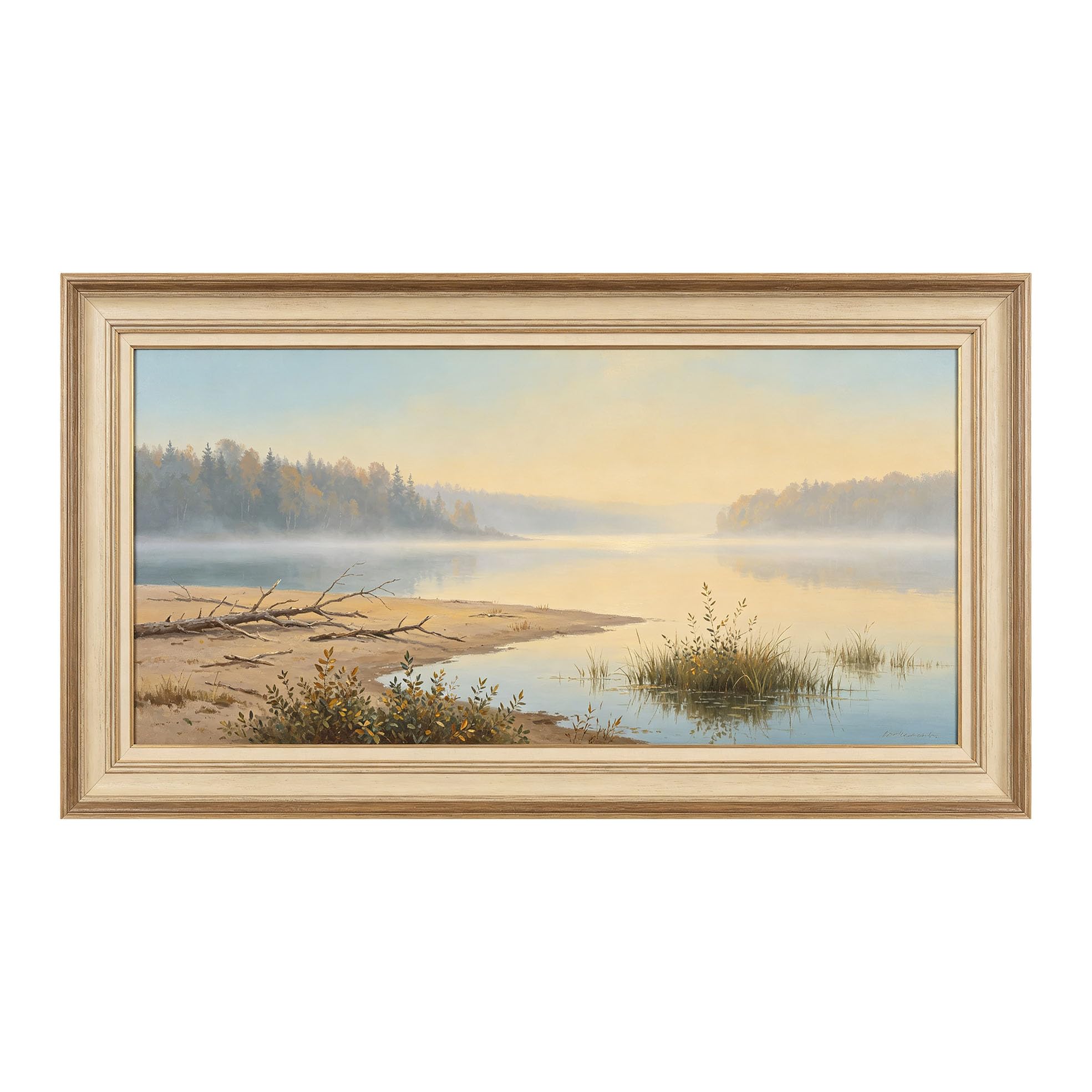 Yzpallescene 3D Framed Wall Art 50cm×100cm Panoramic Lake Seascape Impressionist Oil Painting Large Size SelfAdhesive Removable Wall Decor Prints Artwork for Living Room Bedroom Office